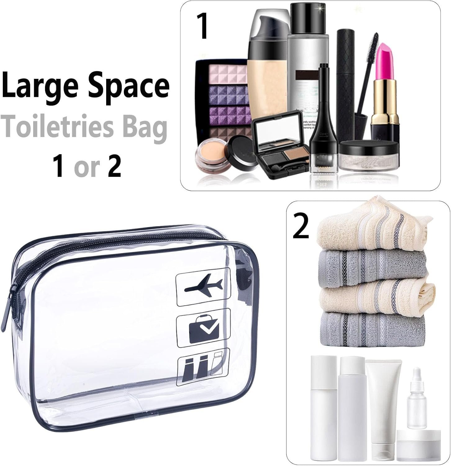 Private Label TSA Approved 3-Pack Quart Size Clear Toiletry Bags with Custom Logo - Carry-On Airline Compliant Makeup Travel Bags from Factory Black