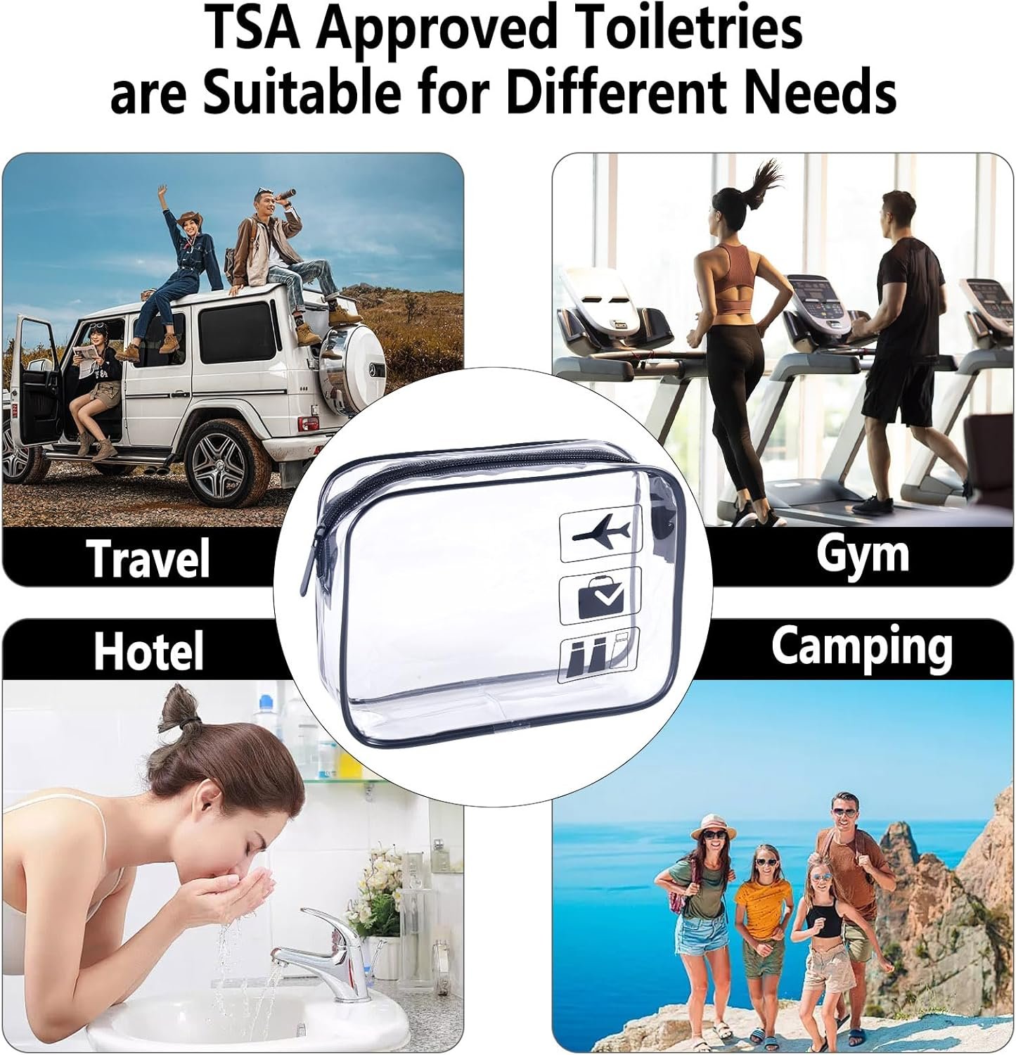 Private Label TSA Approved 3-Pack Quart Size Clear Toiletry Bags with Custom Logo - Carry-On Airline Compliant Makeup Travel Bags from Factory Black