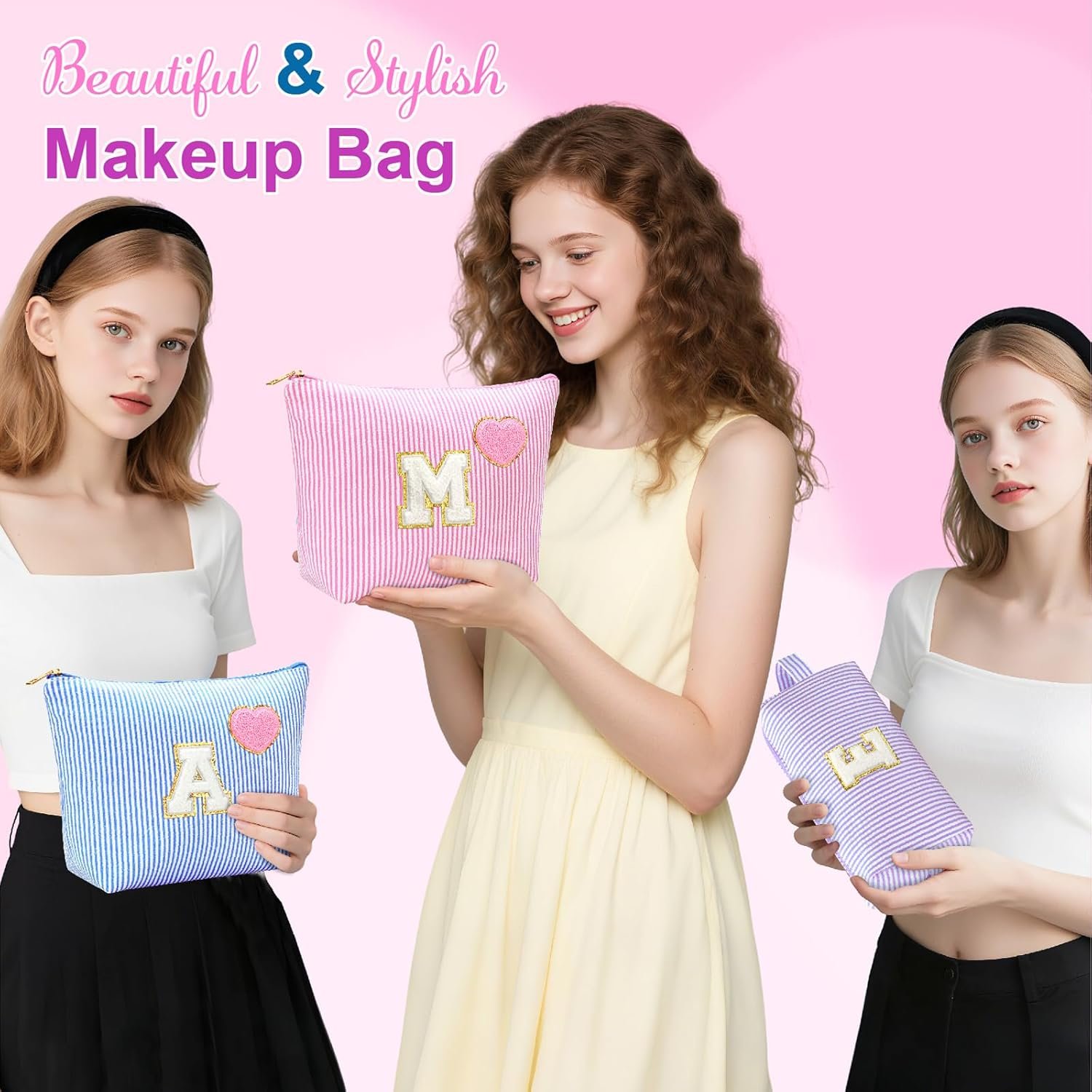 Custom Logo Personalized Initial Preppy Makeup Bags Private Label Cosmetic Toiletry Travel Pouches for Teen Girls Women Manufacturer 2pack (M, Purple) Custom Logo Personalized Initial Preppy Makeup Bags Private Label Cosmetic Toiletry Travel Pouches for Teen Girls Women Manufacturer 2pack (M, Purple)