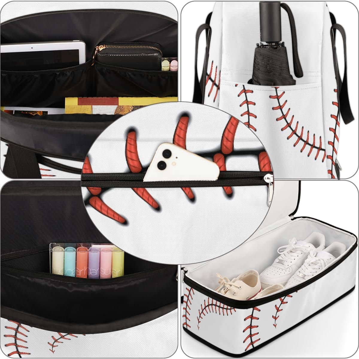 Private Label Large Red Baseball Sports Weekender Duffel Gym Bag with Shoe Compartment - Custom Logo Travel Tote Carry-On Overnight Personal Item for Women Men Boys - Factory Direct