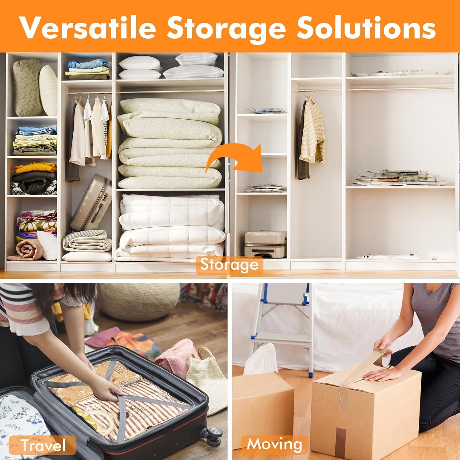 Factory Direct Vacuum Storage Bags, Private Label Space Saver Seal Bags for Clothing Blankets Comforters Pillows Travel Luggage, Custom Logo 24 Combo EPUMP