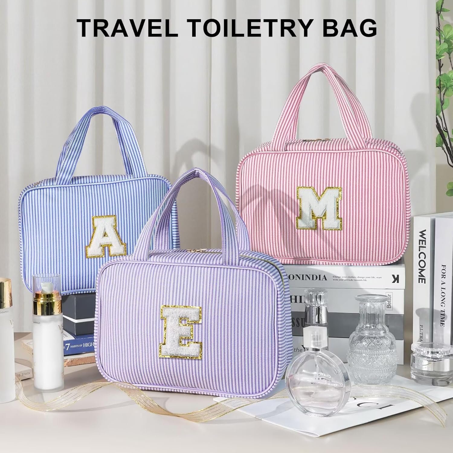 Custom Logo Travel Hanging Toiletry Bag Personalized Initial Private Label Toiletry Pouch Birthday Gifts Women Mom Daughter Sister Friends Cruise Essentials Purple M Factory