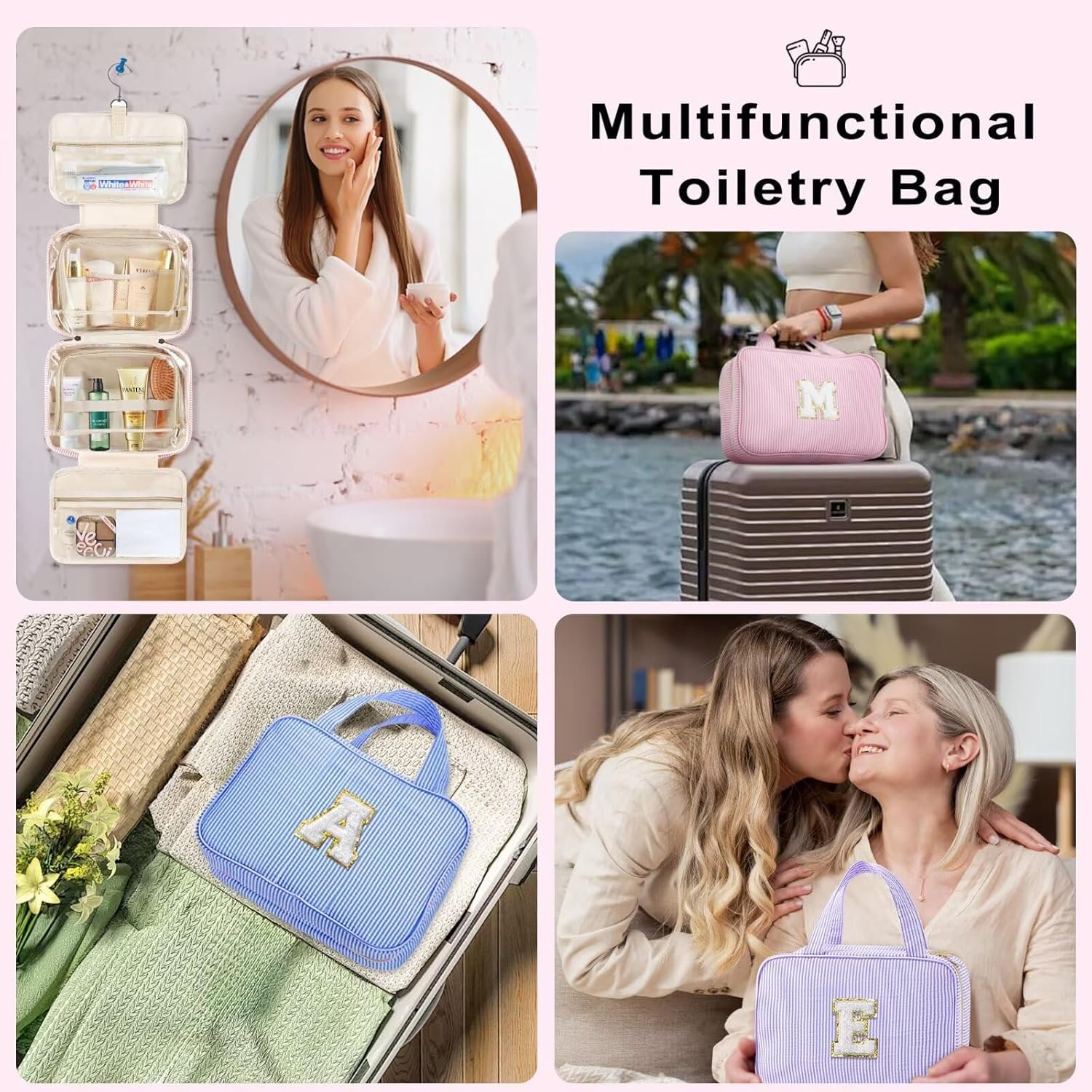 Custom Logo Travel Hanging Toiletry Bag Personalized Initial Private Label Toiletry Pouch Birthday Gifts Women Mom Daughter Sister Friends Cruise Essentials Purple M Factory