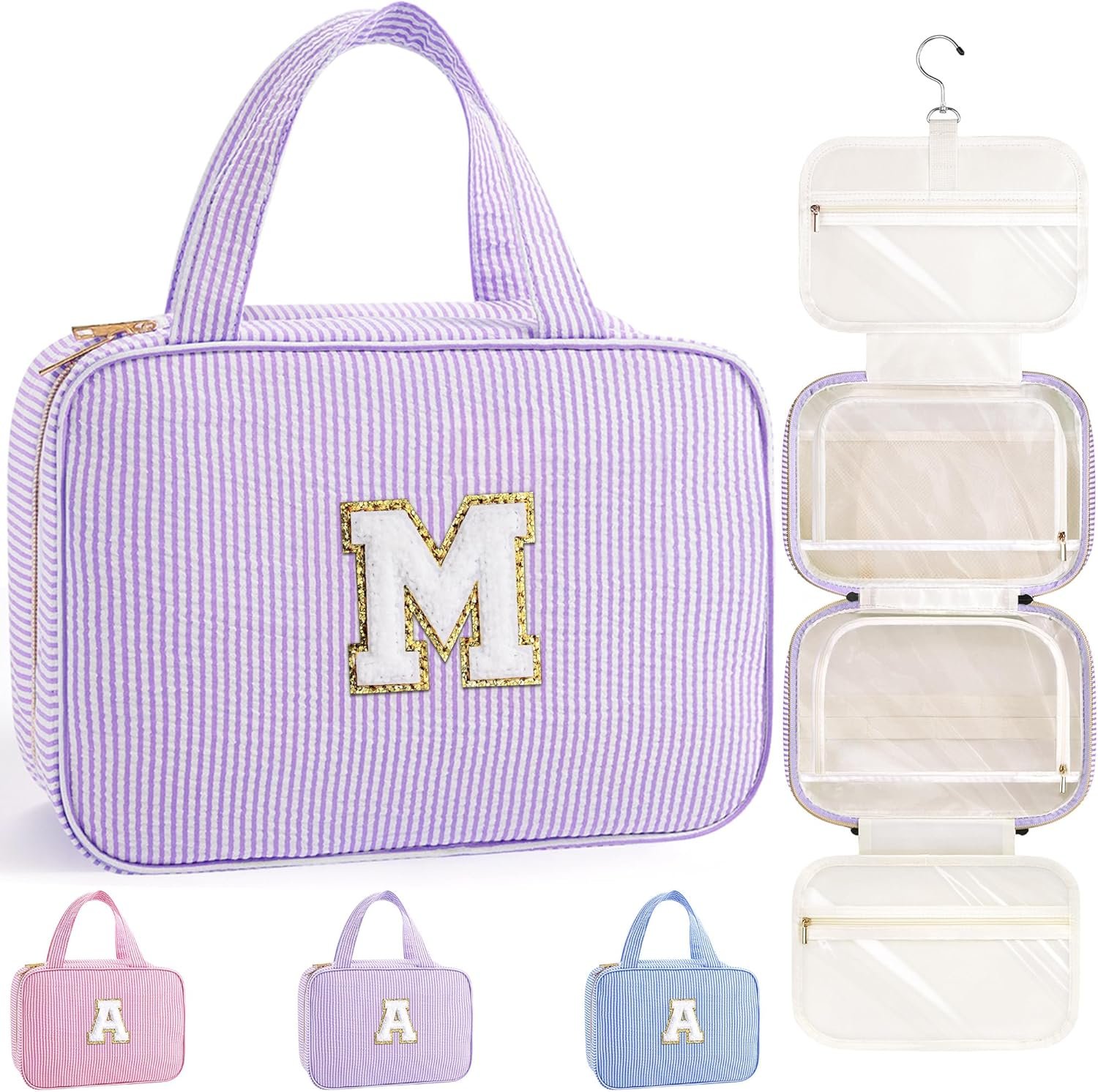 Custom Logo Travel Hanging Toiletry Bag Personalized Initial Private Label Toiletry Pouch Birthday Gifts Women Mom Daughter Sister Friends Cruise Essentials Purple M Factory