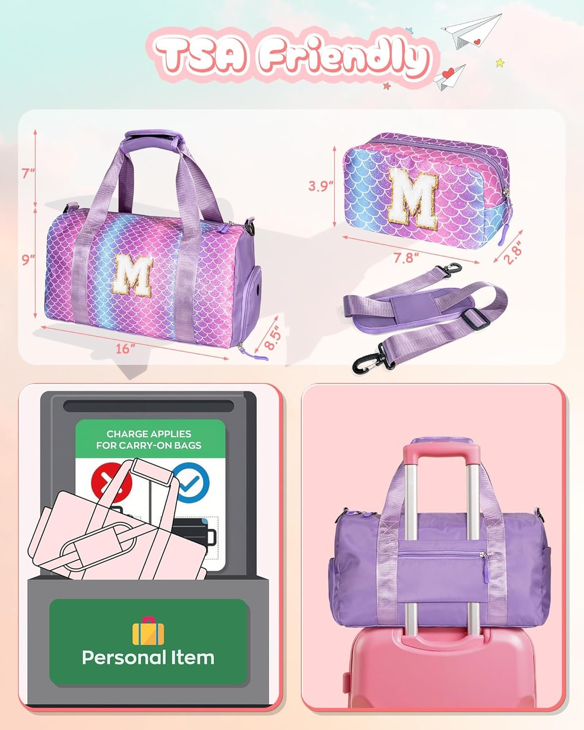 Custom Logo Girl Gym Bag with Shoe Compartment & Makeup Pouch - Private Label Kid Dance Bags for Ages 3-12 Years Old - Easter Basket Stuffers & Birthday Gifts for Teenage Girls Daughters Granddaughters (Letter A) Manufacturer Custom Logo Girl Gym Bag with Shoe Compartment & Makeup Pouch - Private Label Kid Dance Bags for Ages 3-12 Years Old - Easter Basket Stuffers & Birthday Gifts for Teenage Girls Daughters Granddaughters (Letter A) Manufacturer