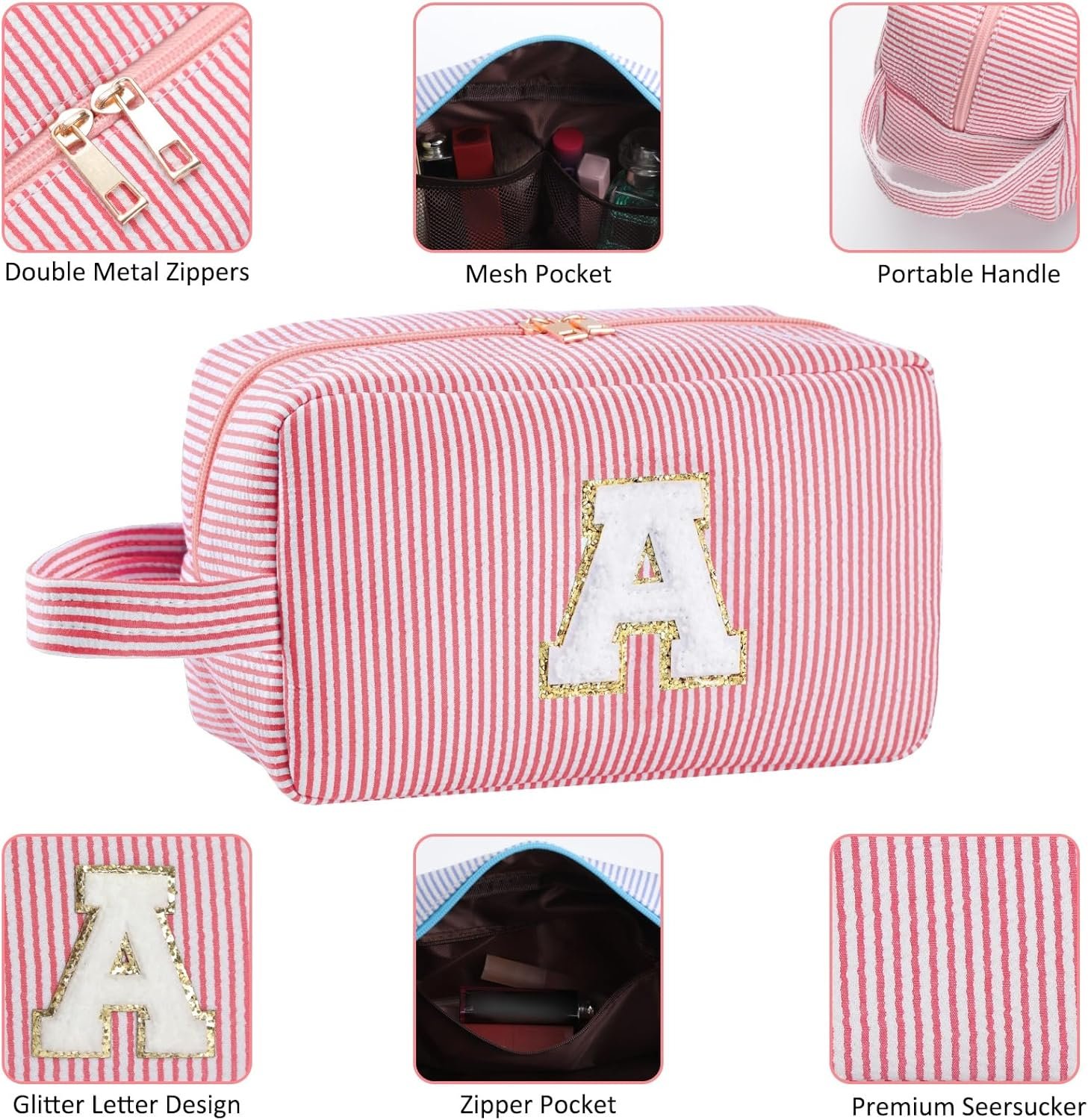 Custom Logo Personalized Initial Makeup Bag A-Z Preppy Cosmetic Toiletry Bag for Women Private Label Easter Birthday Gifts for Kids Teen Girls Teachers Pink E Factory Custom Logo Personalized Initial Makeup Bag A-Z Preppy Cosmetic Toiletry Bag for Women Private Label Easter Birthday Gifts for Kids Teen Girls Teachers Pink E Factory