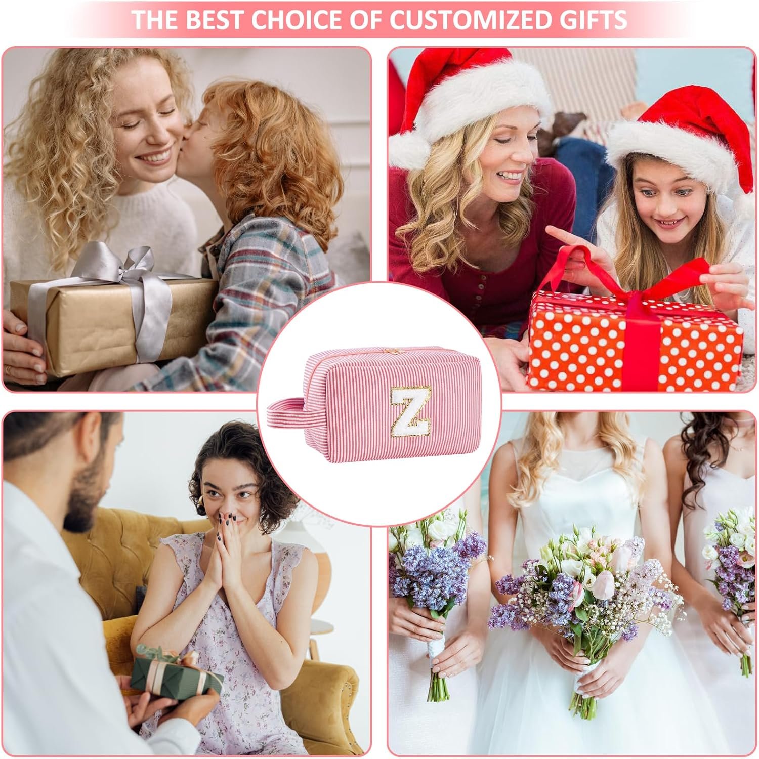 Custom Logo Personalized Initial Makeup Bag A-Z Preppy Cosmetic Toiletry Bag for Women Private Label Easter Birthday Gifts for Kids Teen Girls Teachers Pink E Factory Custom Logo Personalized Initial Makeup Bag A-Z Preppy Cosmetic Toiletry Bag for Women Private Label Easter Birthday Gifts for Kids Teen Girls Teachers Pink E Factory