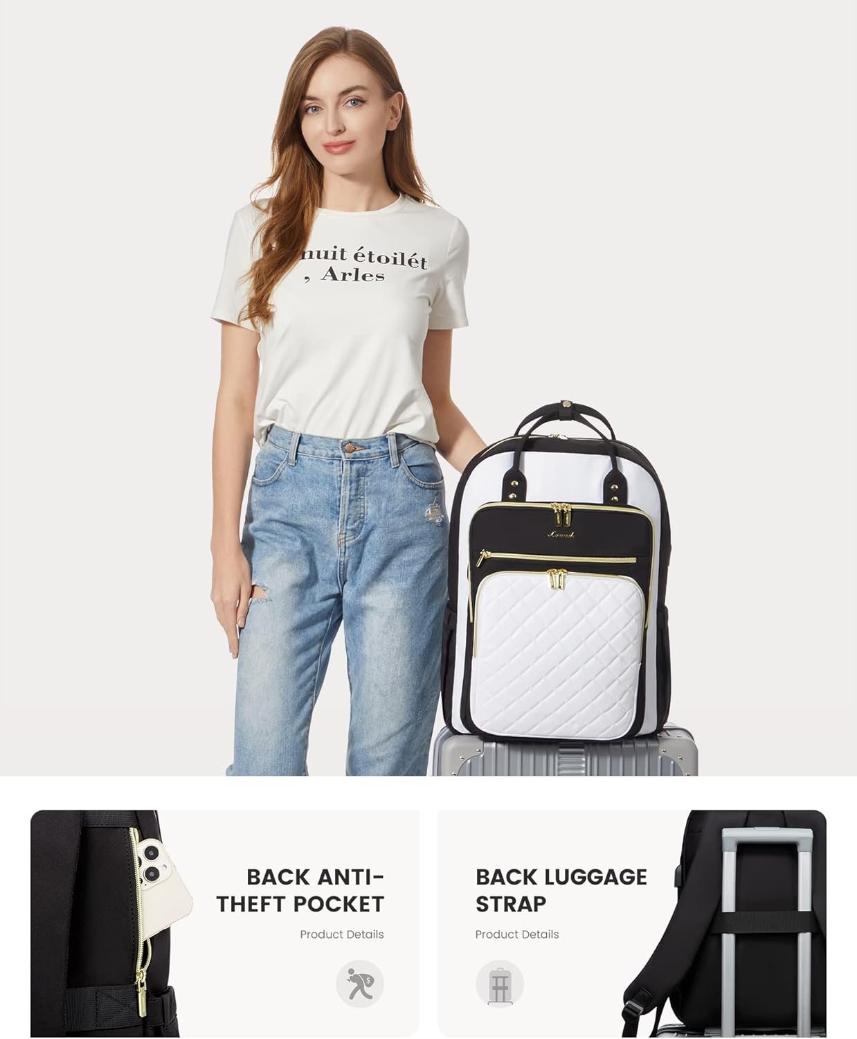 Private Label Laptop Backpack for Women with Custom Logo USB Port Fashion Travel Purse Lightweight Casual Daypack Nurse Teacher College Work Business Fits 17