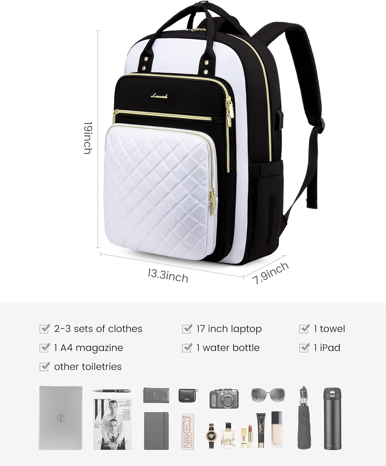 Private Label Laptop Backpack for Women with Custom Logo USB Port Fashion Travel Purse Lightweight Casual Daypack Nurse Teacher College Work Business Fits 17