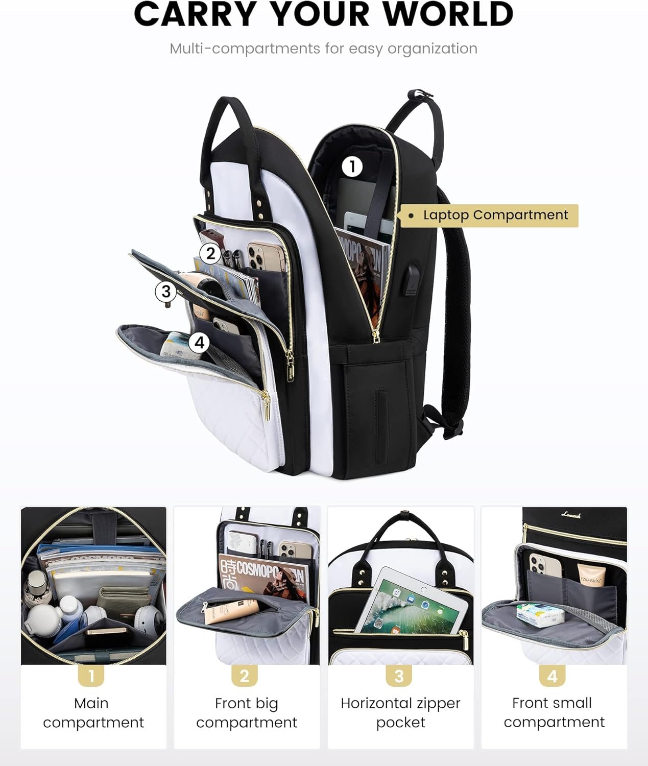 Private Label Laptop Backpack for Women with Custom Logo USB Port Fashion Travel Purse Lightweight Casual Daypack Nurse Teacher College Work Business Fits 17