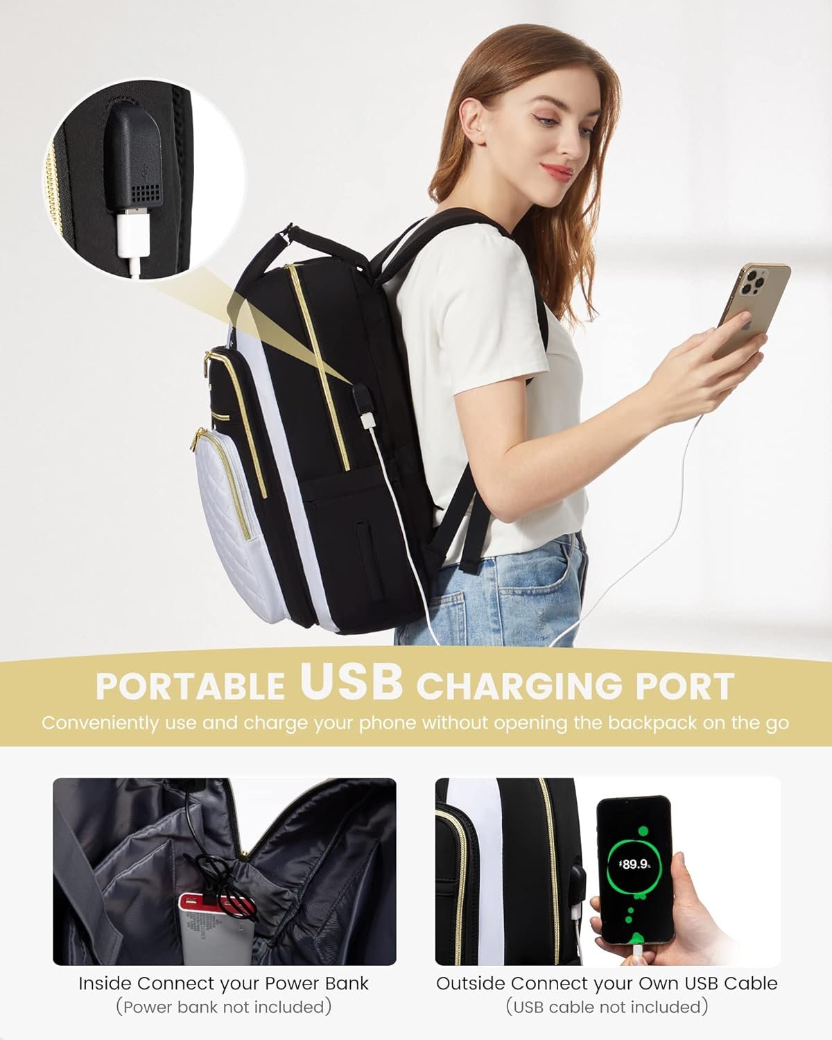 Private Label Laptop Backpack for Women with Custom Logo USB Port Fashion Travel Purse Lightweight Casual Daypack Nurse Teacher College Work Business Fits 17