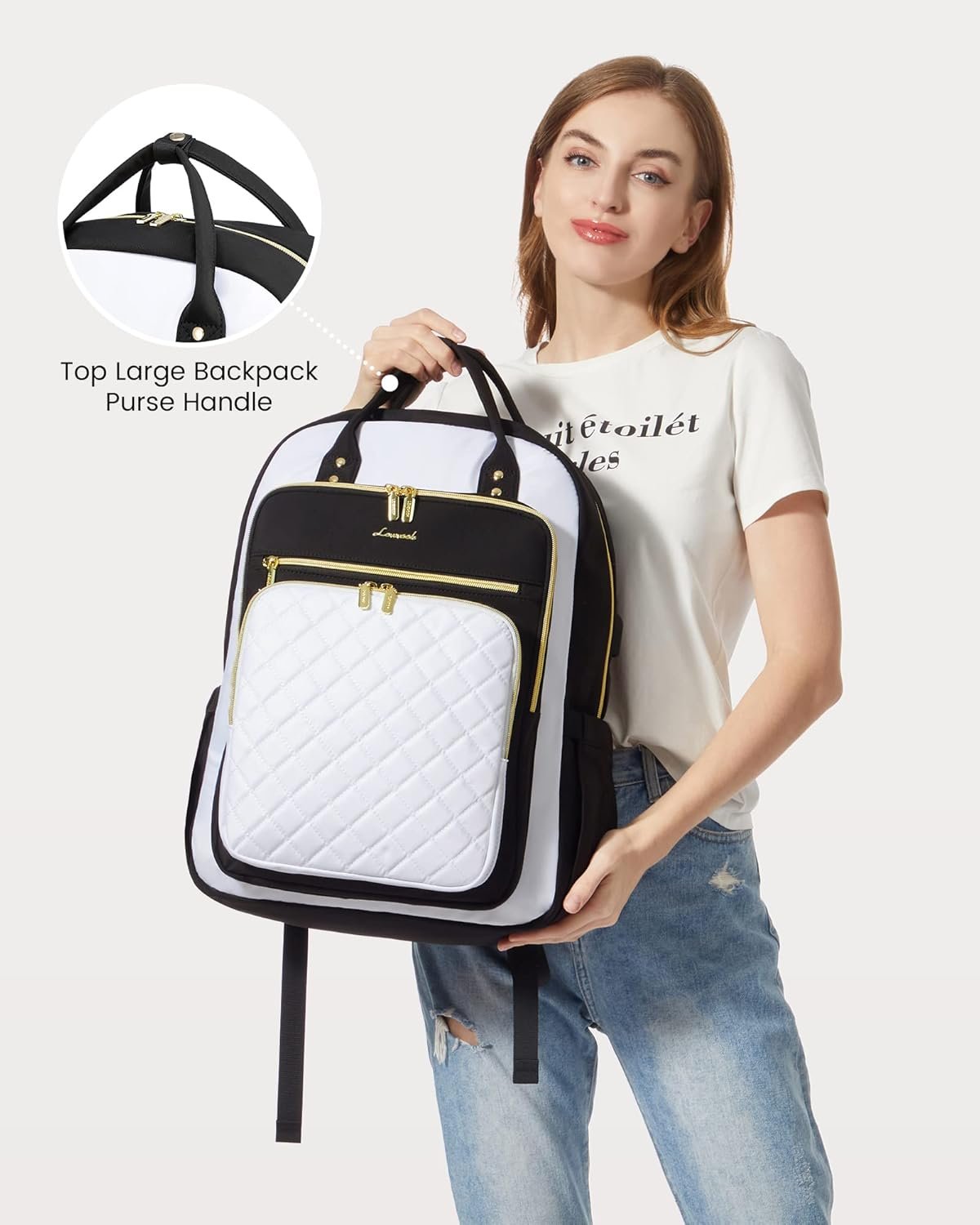 Private Label Laptop Backpack for Women with Custom Logo USB Port Fashion Travel Purse Lightweight Casual Daypack Nurse Teacher College Work Business Fits 17