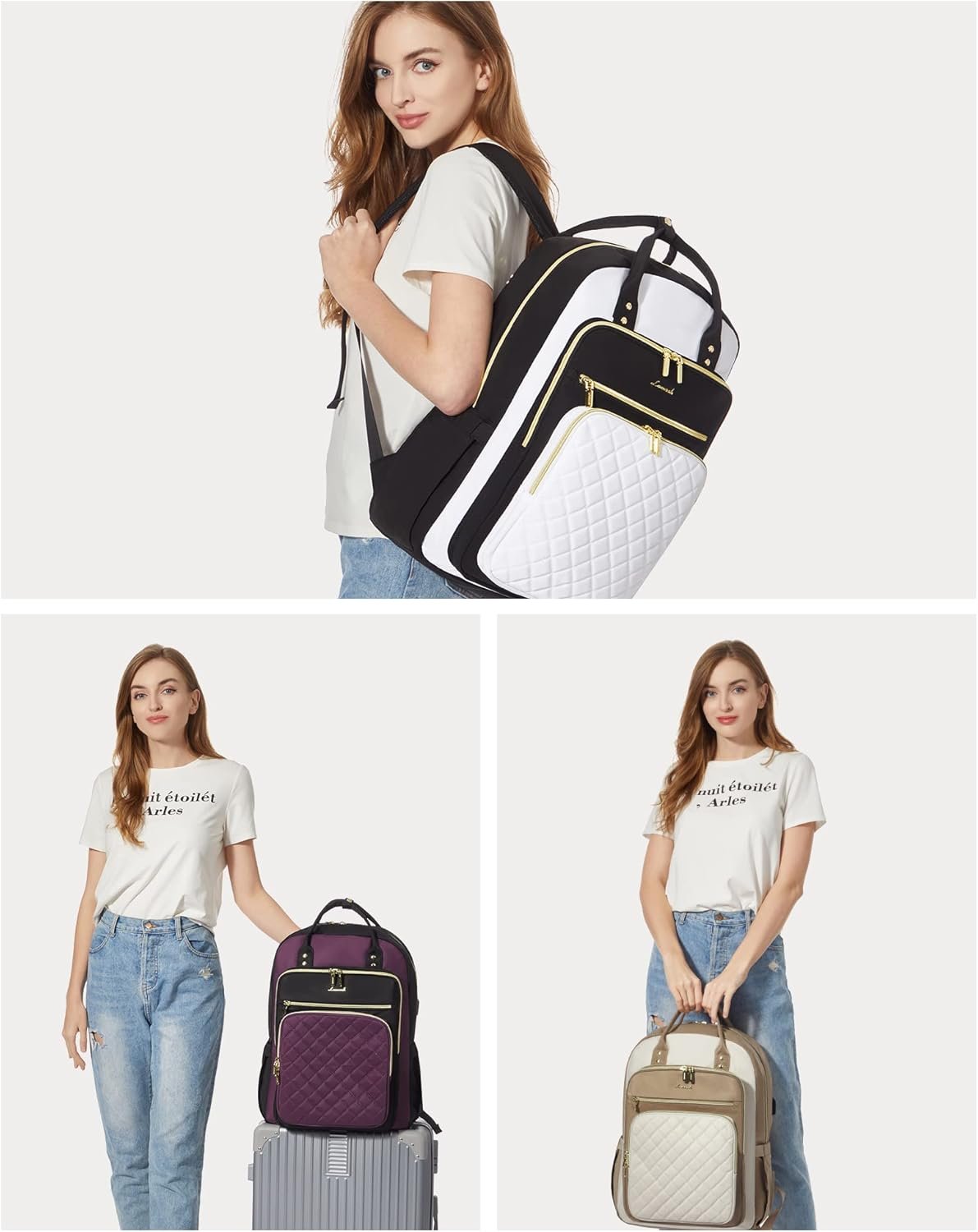 Private Label Laptop Backpack for Women with Custom Logo USB Port Fashion Travel Purse Lightweight Casual Daypack Nurse Teacher College Work Business Fits 17