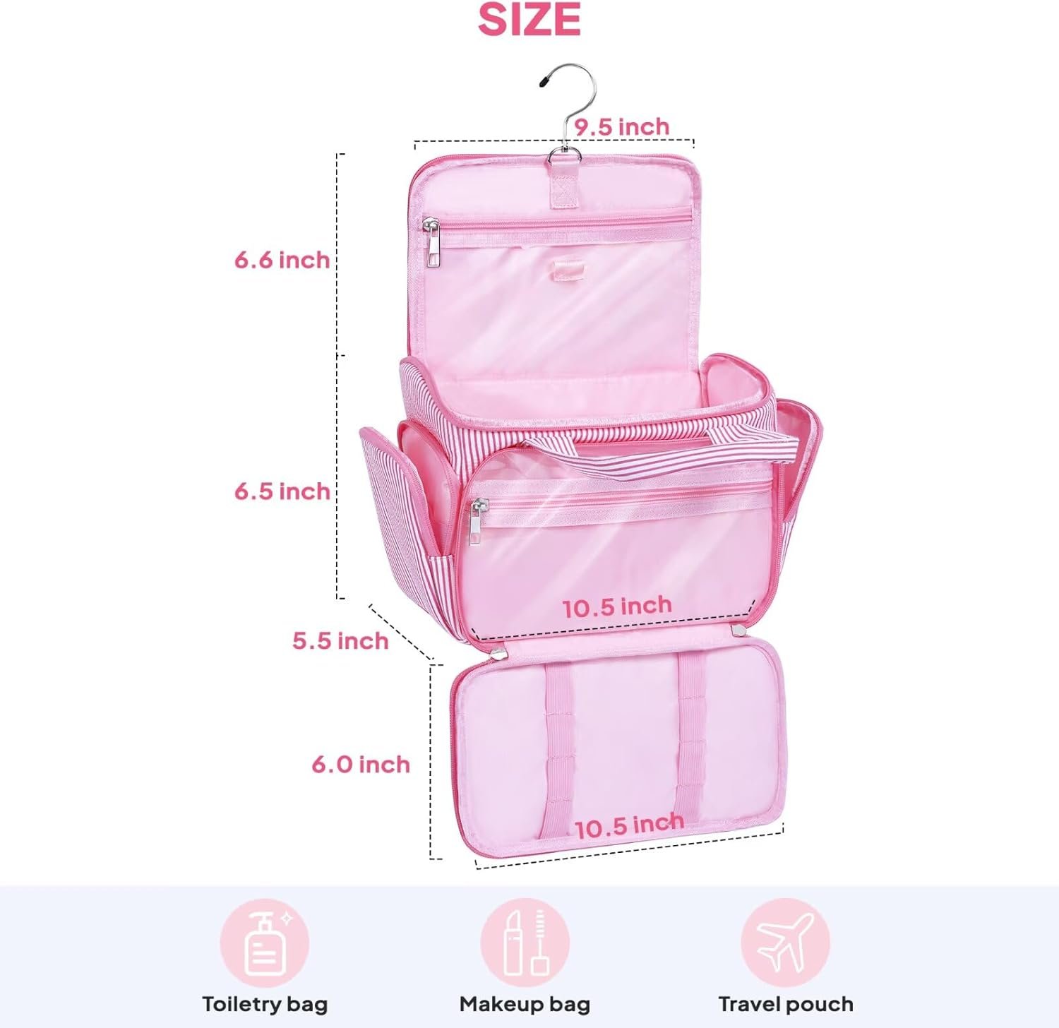 Custom Logo Initial Hanging Travel Toiletry Bag for Women Teen Girls Pink (A), Private Label Easter Birthday Gifts for 10 11 12 13 14 15 16 17 Year Old Girls, Factory Direct