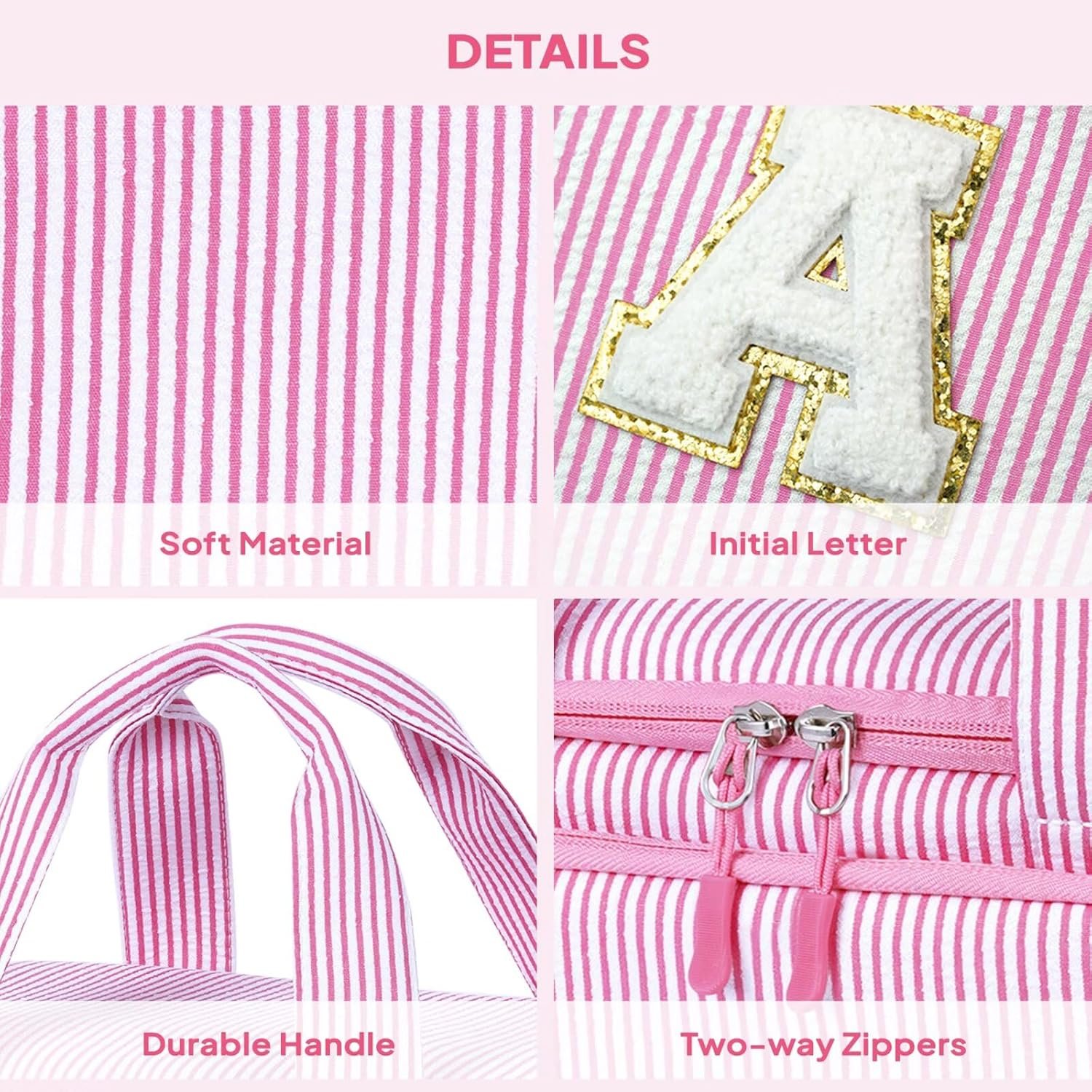 Custom Logo Initial Hanging Travel Toiletry Bag for Women Teen Girls Pink (A), Private Label Easter Birthday Gifts for 10 11 12 13 14 15 16 17 Year Old Girls, Factory Direct