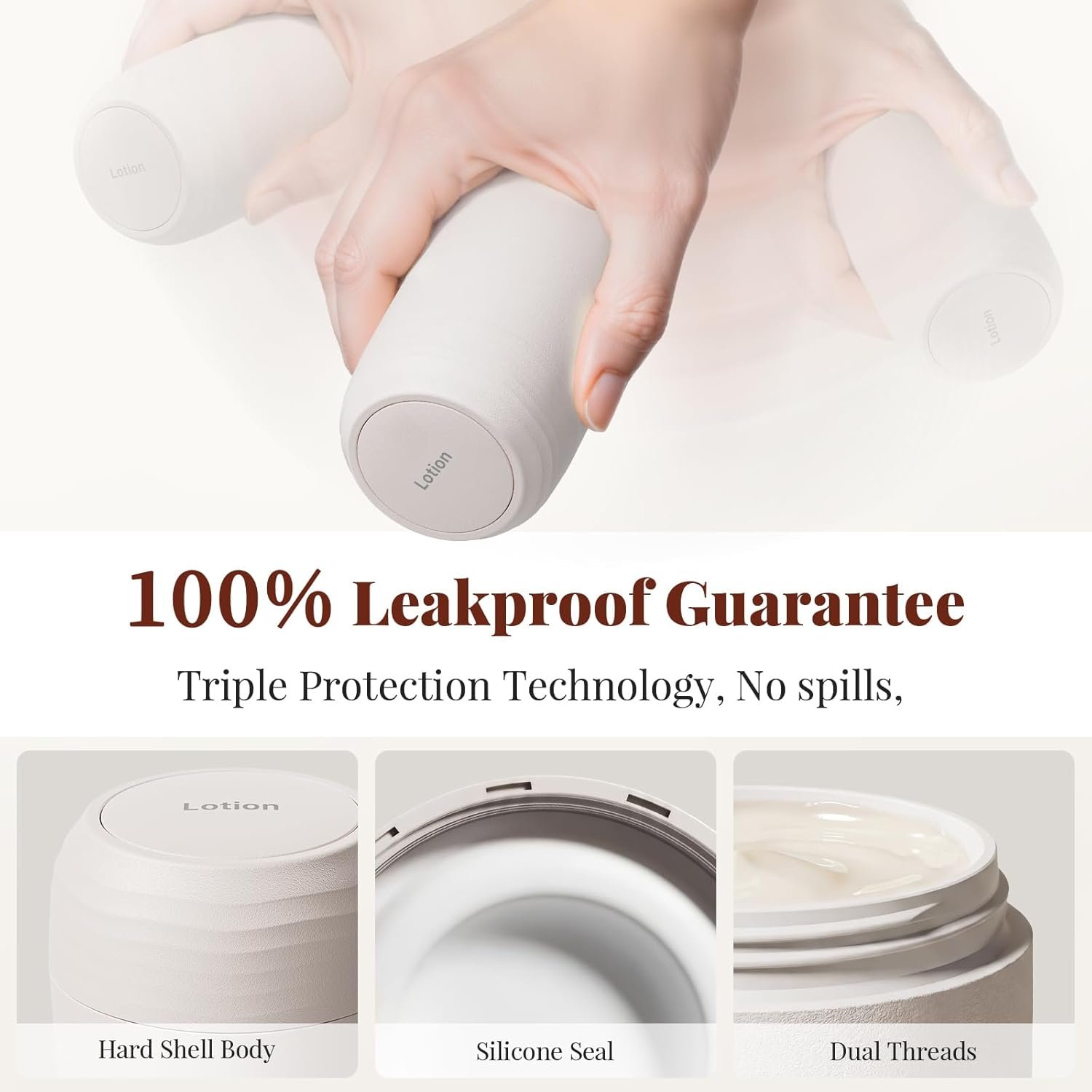 Private Label Travel Toiletry Jar Set 6Pcs Leakproof Travel Containers with Carry Bag Custom Logo Dual PLA Hard Shell Jars for Skincare Lotions Creams 4x30ml 2x60ml 10 Magnetic Labels Manufacturer Beige