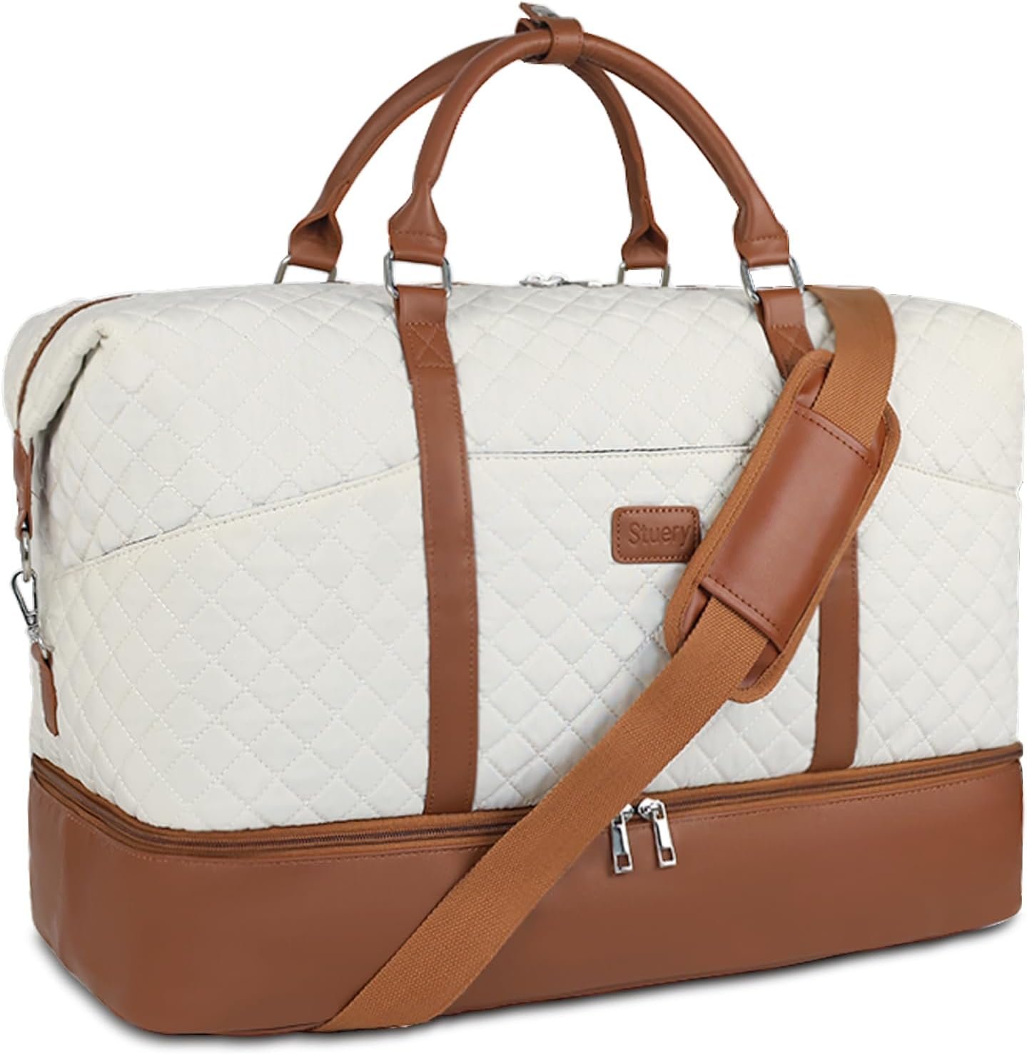 Factory 21" Large Weekender Bags for Women with Shoe Compartment Custom Logo Overnight Duffel Tote for Carry On Weekend Travel Business Trip Airplane Gym Private Label White Brown