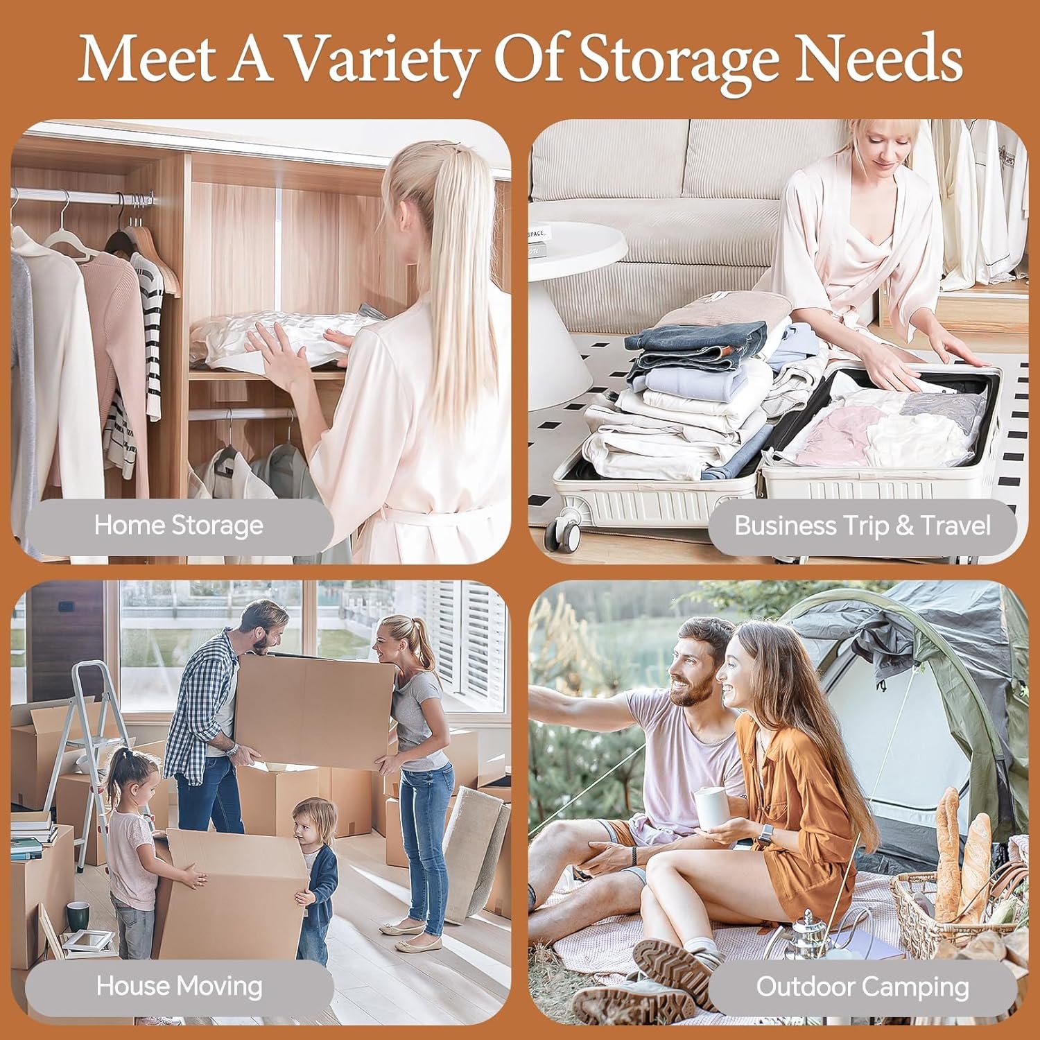 Custom Logo 16 Pack Vacuum Seal Bags for Clothing with Rechargeable Cordless Air Pump (4J+4L+4M+4S) Private Label Space Saver for Blankets Duvets Pillows Comforters Travel Manufacturer