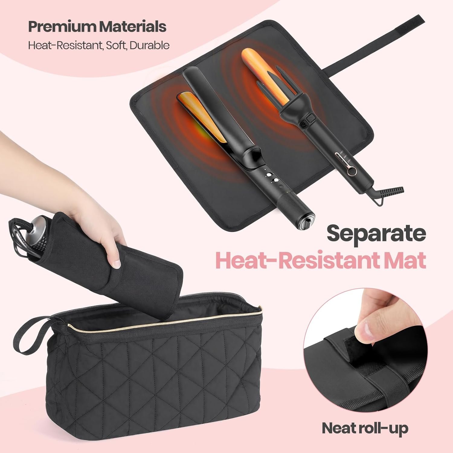 Custom Logo Hair Tools Travel Bag with Separate Heat Resistant Mat, Private Label Large Portable Organizer for Hair Dryers Flat Irons Curling Irons Straighteners Hair Accessories, Black Factory Direct Custom Logo Hair Tools Travel Bag with Separate Heat Resistant Mat, Private Label Large Portable Organizer for Hair Dryers Flat Irons Curling Irons Straighteners Hair Accessories, Black Factory Direct