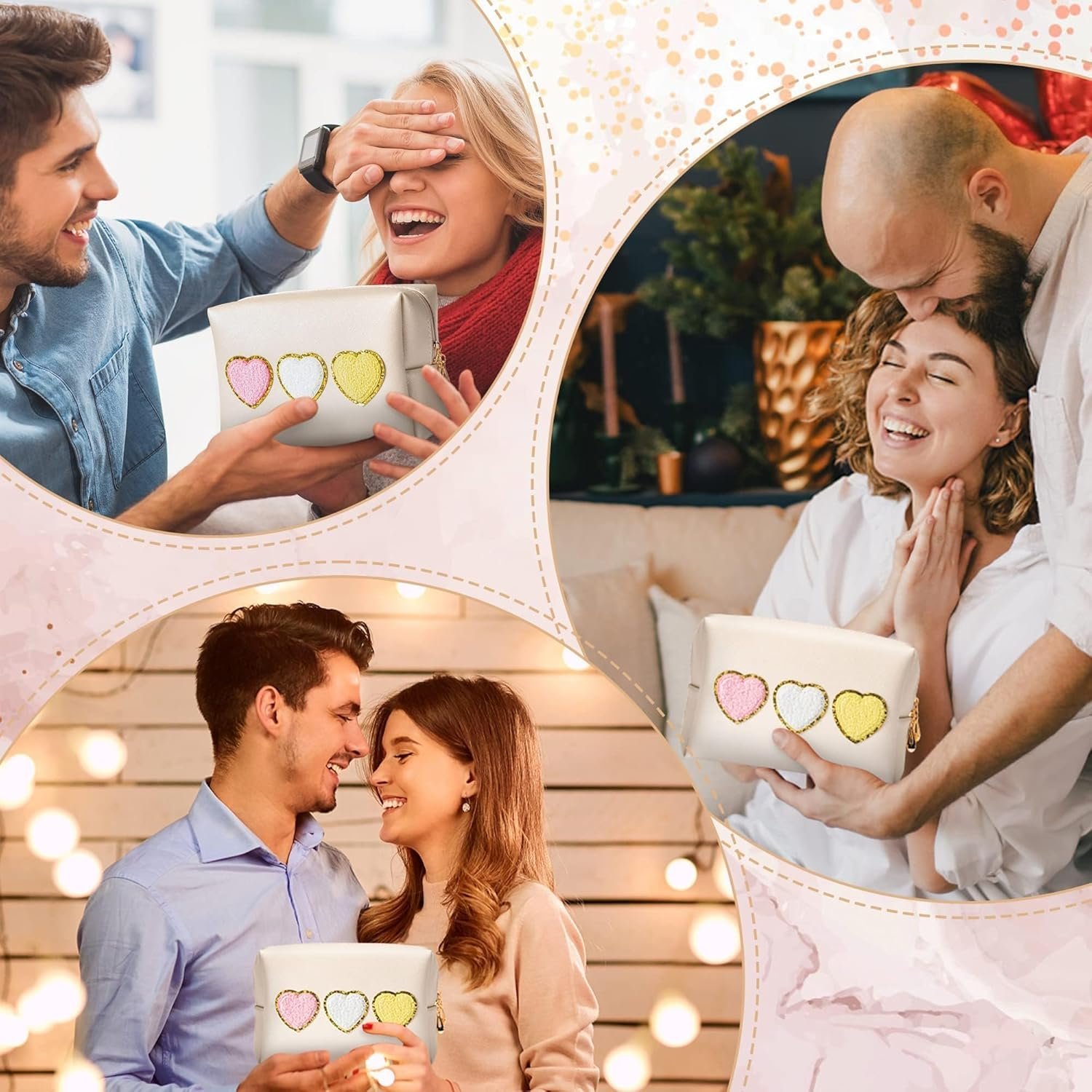 Custom Logo Heart PU Leather Makeup Cosmetic Toiletry Bag Private Label Preppy Patch Portable Waterproof Travel Shower Organizer Manufacturer Teacher Appreciation Birthday Gift for Women Girls