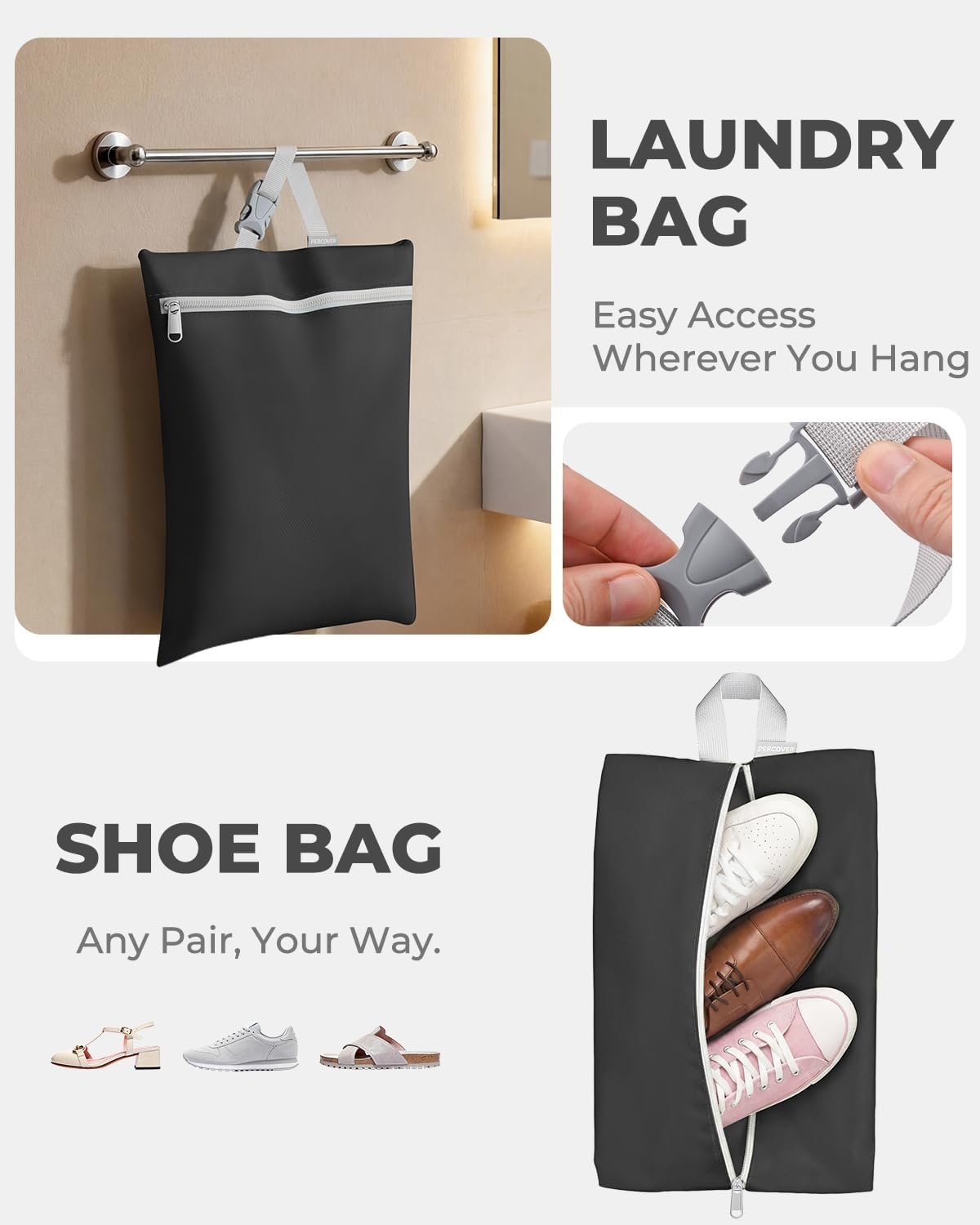 Private Label Compression Packing Cubes 8-Piece Set, Custom Logo Travel Organizer with Laundry Bag & Shoe Bag for Carry On & Checked Luggage by Manufacturer, Black