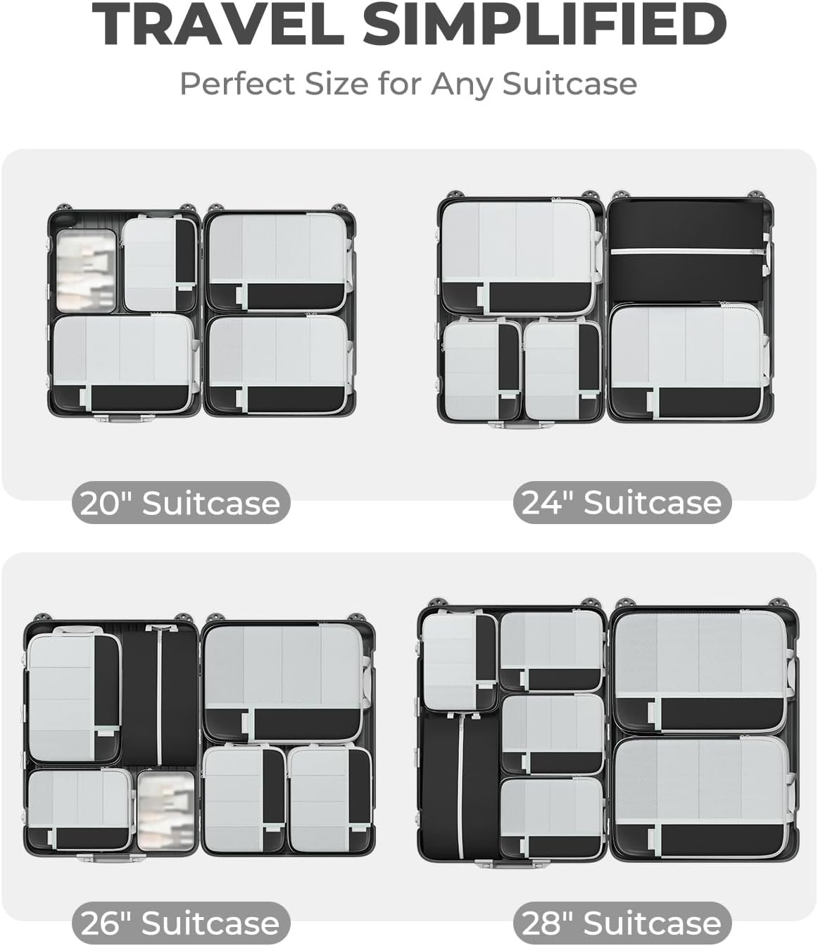 Private Label Compression Packing Cubes 8-Piece Set, Custom Logo Travel Organizer with Laundry Bag & Shoe Bag for Carry On & Checked Luggage by Manufacturer, Black