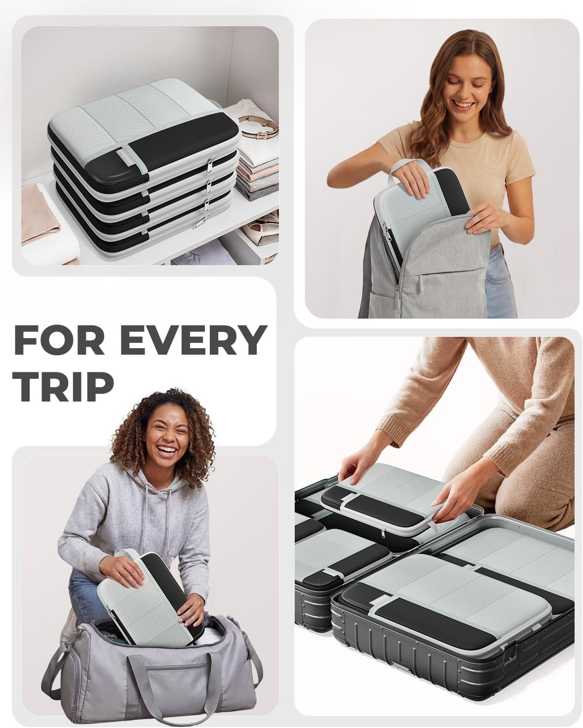 Private Label Compression Packing Cubes 8-Piece Set, Custom Logo Travel Organizer with Laundry Bag & Shoe Bag for Carry On & Checked Luggage by Manufacturer, Black