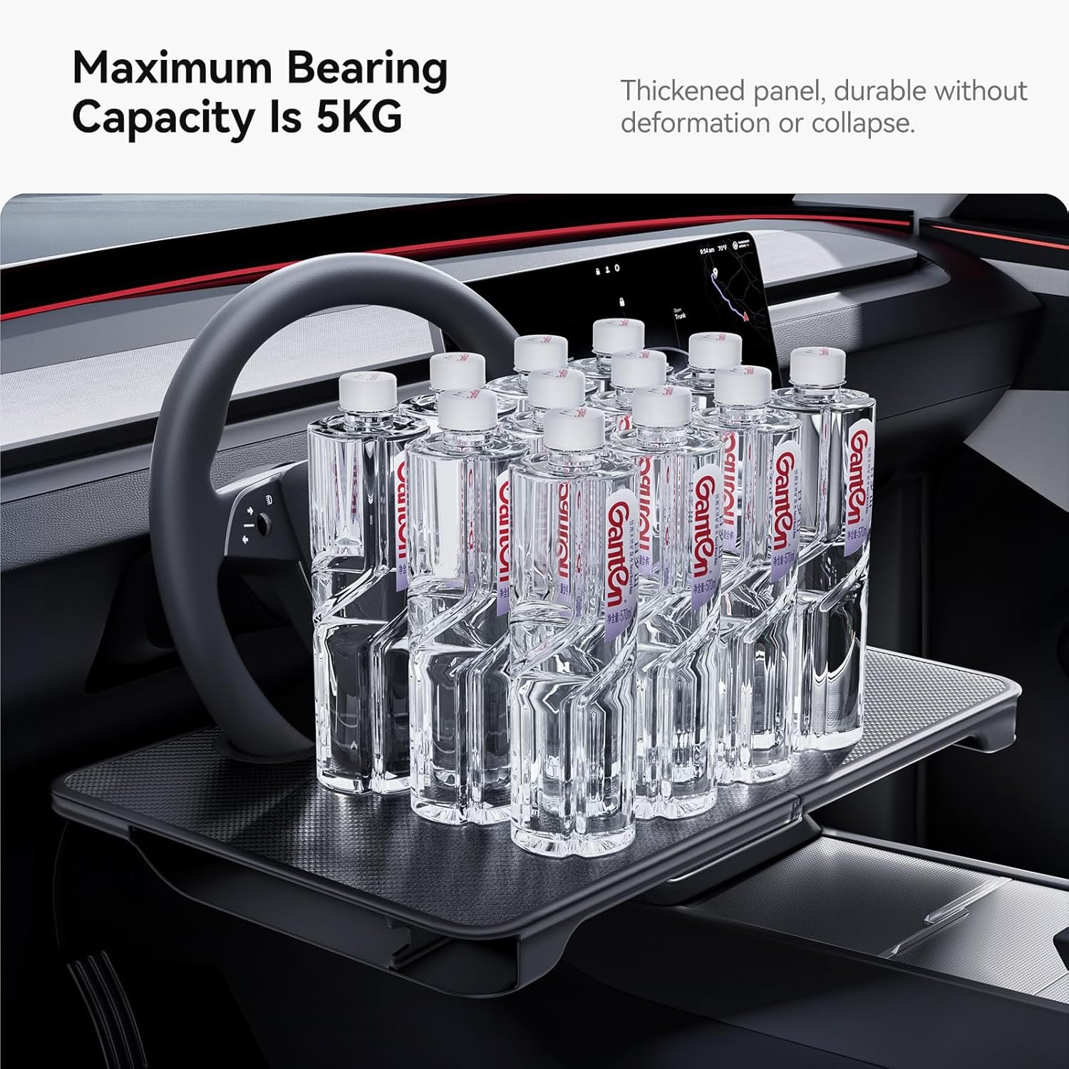 Private Label 2-in-1 Car Steering Wheel Desk Tray & Car Seat Gap Filler Organizer – Custom Logo Foldable Carbon Fiber Look Table for Laptop Eating Food Writing – for Standard Round Steering Wheels from Factory