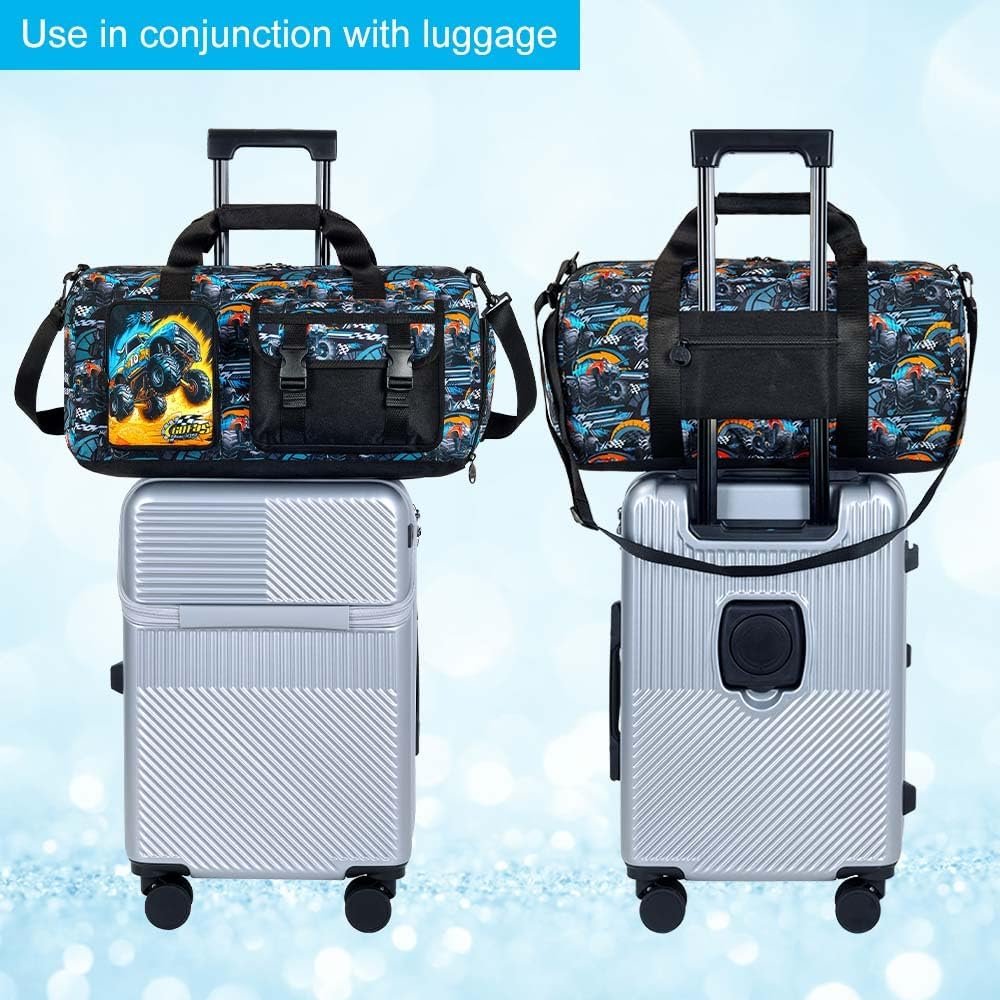 Private Label Kids Duffel Bag for Boys Toddlers Truck Travel Overnight Weekender Gym Sports with Shoe Compartment Manufacturer Custom Logo (Black)