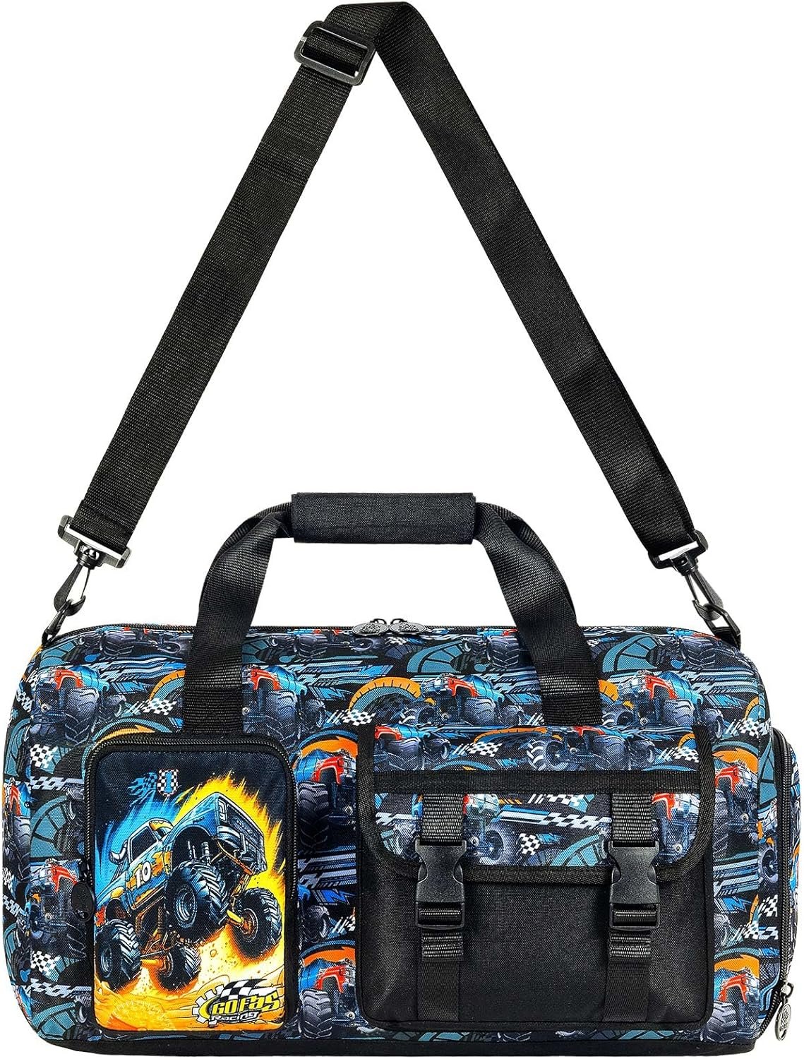 Private Label Kids Duffel Bag for Boys Toddlers Truck Travel Overnight Weekender Gym Sports with Shoe Compartment Manufacturer Custom Logo (Black)