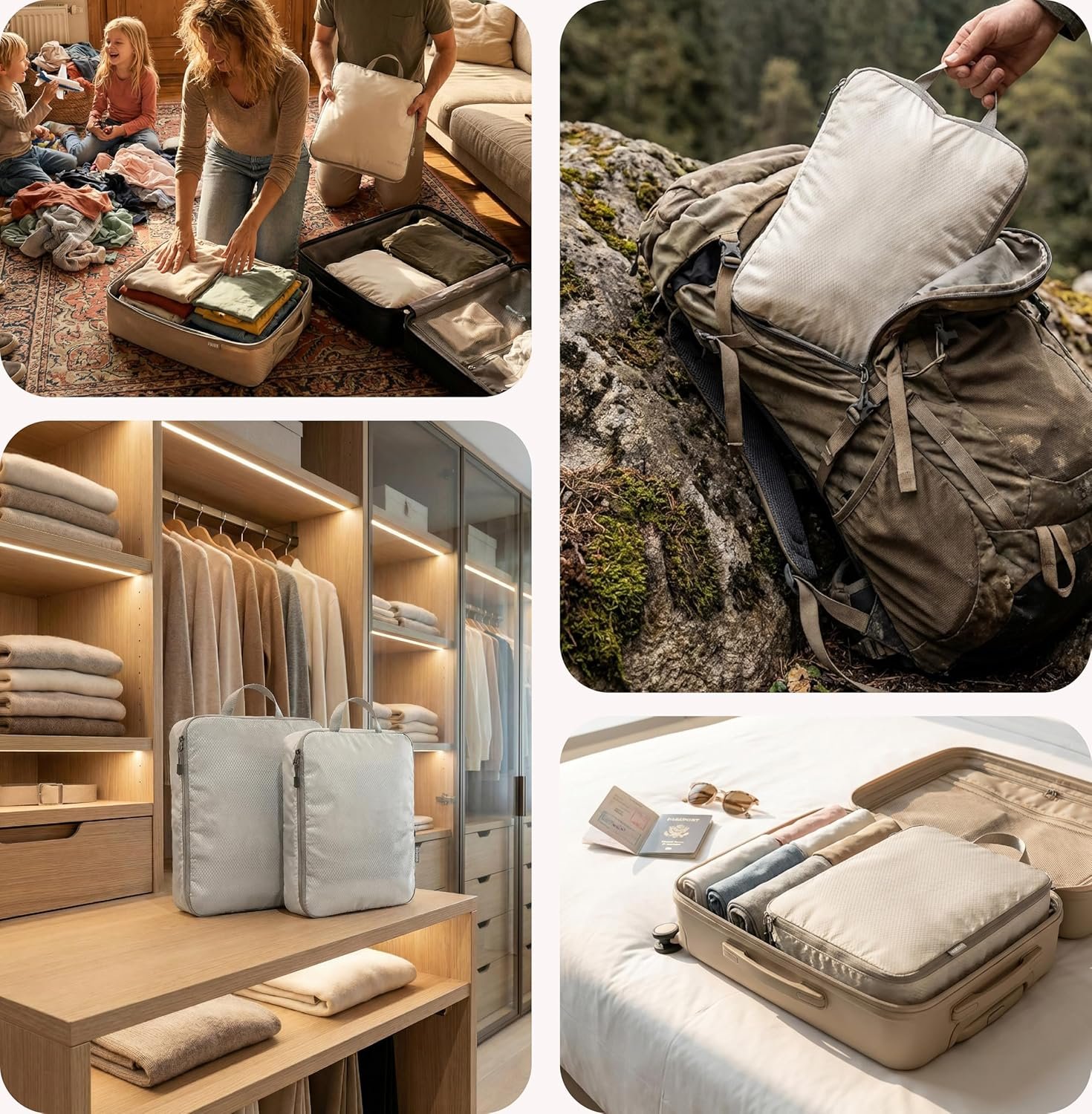 Custom Logo Compression Packing Cubes for Travel Set of 6 Expandable Private Label Luggage Organizers with Shoe Bag Lightweight Water-Resistant Manufacturer Suitcase Essentials for Carry-on & Checked Luggage Blue