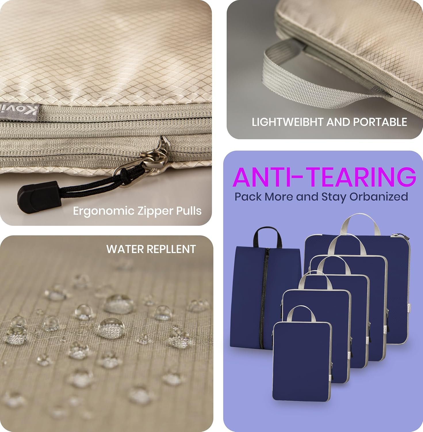 Custom Logo Compression Packing Cubes for Travel Set of 6 Expandable Private Label Luggage Organizers with Shoe Bag Lightweight Water-Resistant Manufacturer Suitcase Essentials for Carry-on & Checked Luggage Blue