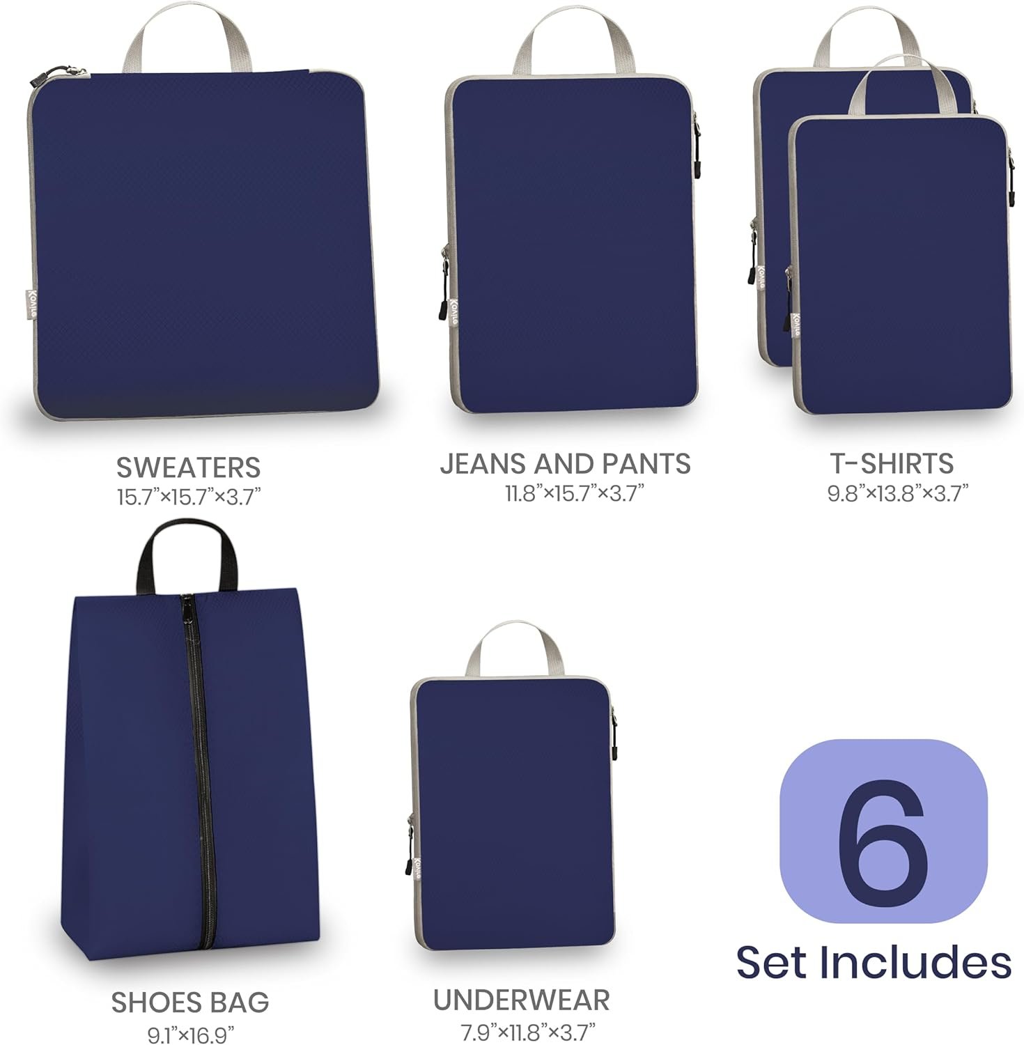 Custom Logo Compression Packing Cubes for Travel Set of 6 Expandable Private Label Luggage Organizers with Shoe Bag Lightweight Water-Resistant Manufacturer Suitcase Essentials for Carry-on & Checked Luggage Blue