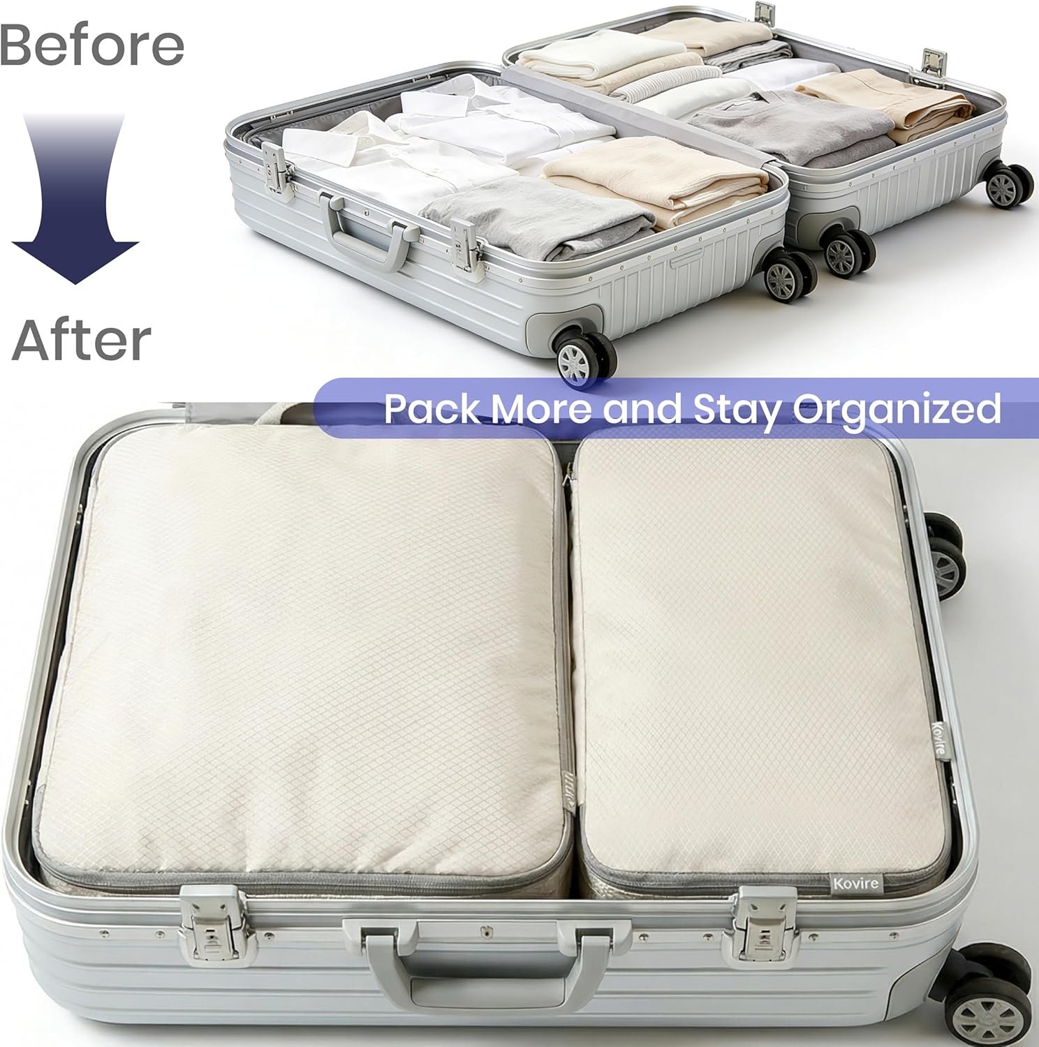 Custom Logo Compression Packing Cubes for Travel Set of 6 Expandable Private Label Luggage Organizers with Shoe Bag Lightweight Water-Resistant Manufacturer Suitcase Essentials for Carry-on & Checked Luggage Blue