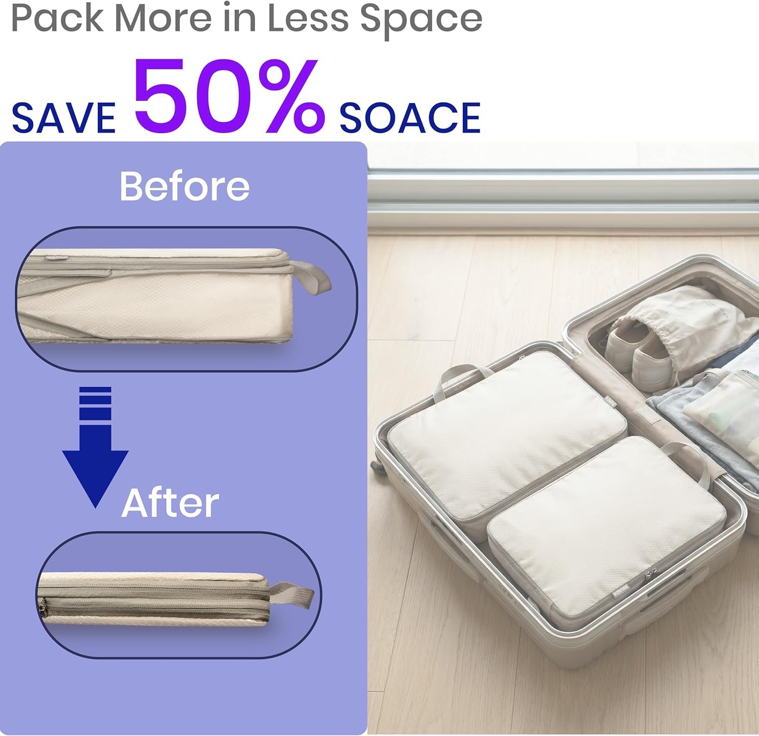 Custom Logo Compression Packing Cubes for Travel Set of 6 Expandable Private Label Luggage Organizers with Shoe Bag Lightweight Water-Resistant Manufacturer Suitcase Essentials for Carry-on & Checked Luggage Blue