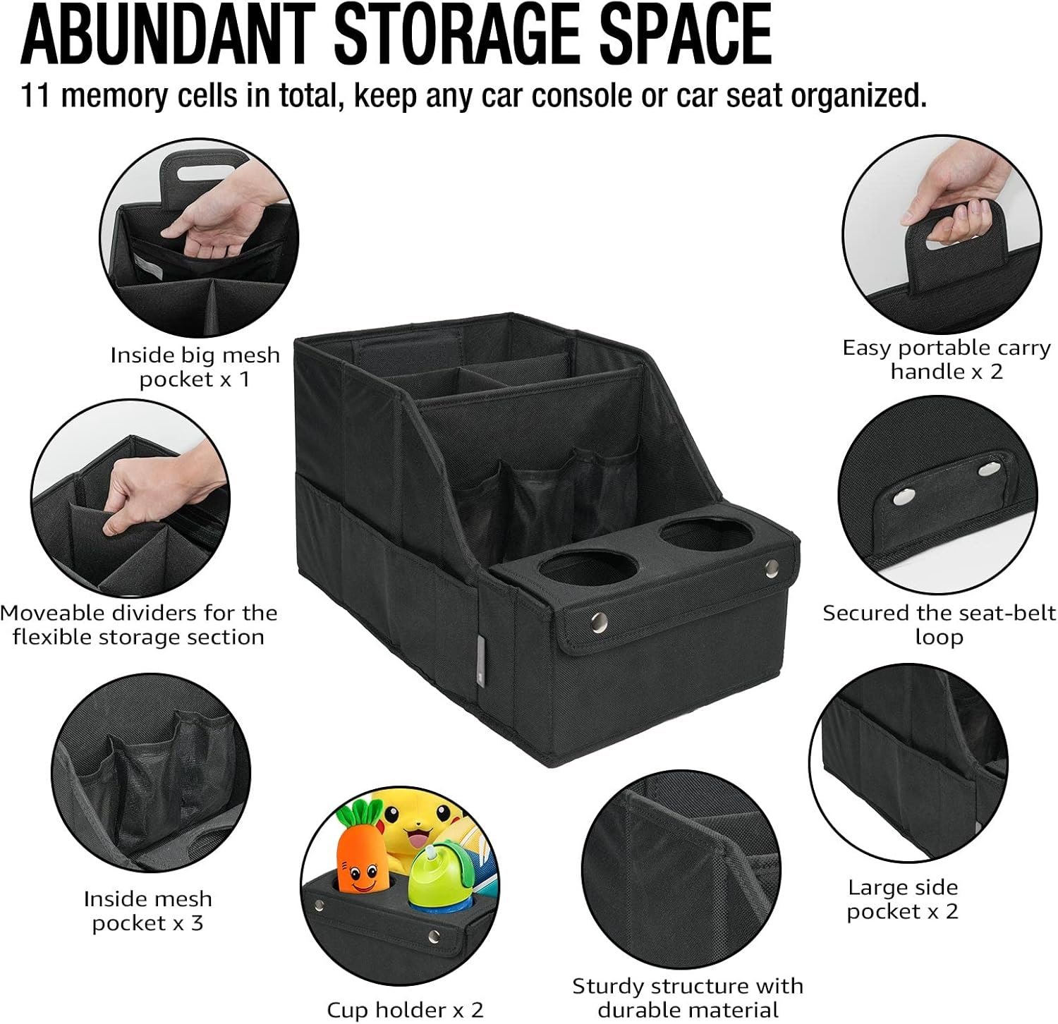 Private Label Backseat Car Seat Organizer with 11 Storage Compartments and 2 Cup Holders Featuring Custom Logo for Front Seat Kids Travel - Black Manufacturer Private Label Backseat Car Seat Organizer with 11 Storage Compartments and 2 Cup Holders Featuring Custom Logo for Front Seat Kids Travel - Black Manufacturer
