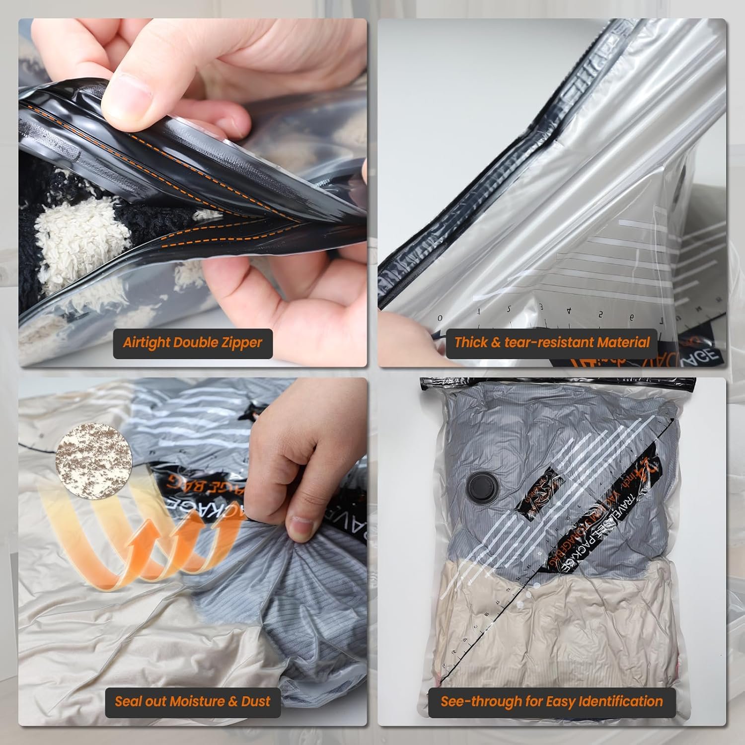 Private Label 20PCS Vacuum Packing Bags with Rechargeable Wireless Pump for Travel Custom Logo 8-20inch 8-24inch 4-28inch Space Saver Storage Bags Manufacturer for Luggage Clothes Bedding Pillows Comforters