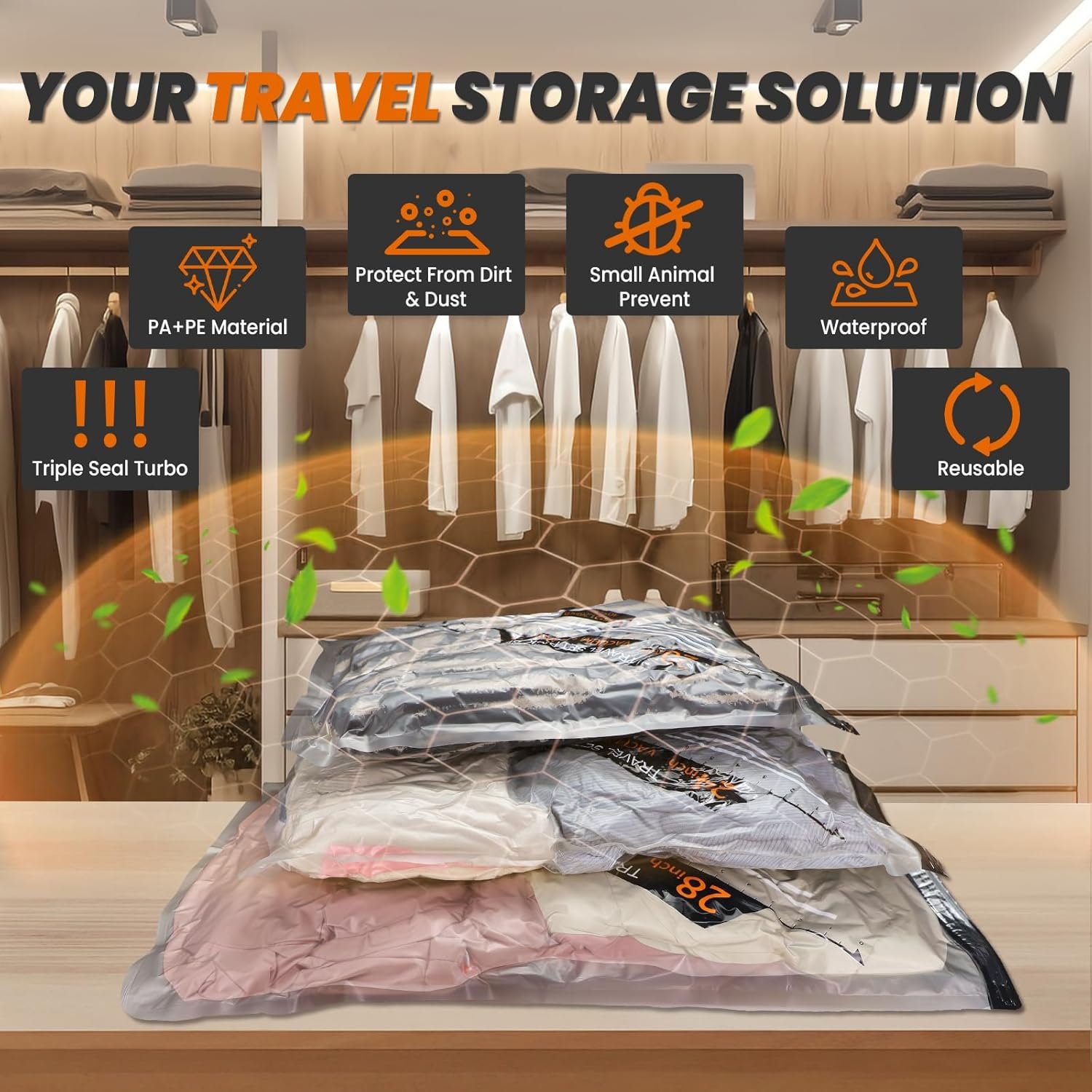 Private Label 20PCS Vacuum Packing Bags with Rechargeable Wireless Pump for Travel Custom Logo 8-20inch 8-24inch 4-28inch Space Saver Storage Bags Manufacturer for Luggage Clothes Bedding Pillows Comforters