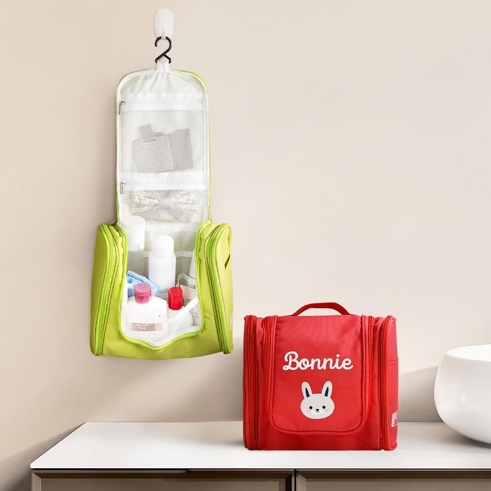 Custom Logo Small Hanging Kids Toiletry Bag with Mirror Personalized Name Animal Patch Private Label for Boys Girls Manufacturer 9.45×4.13×7.87INCH