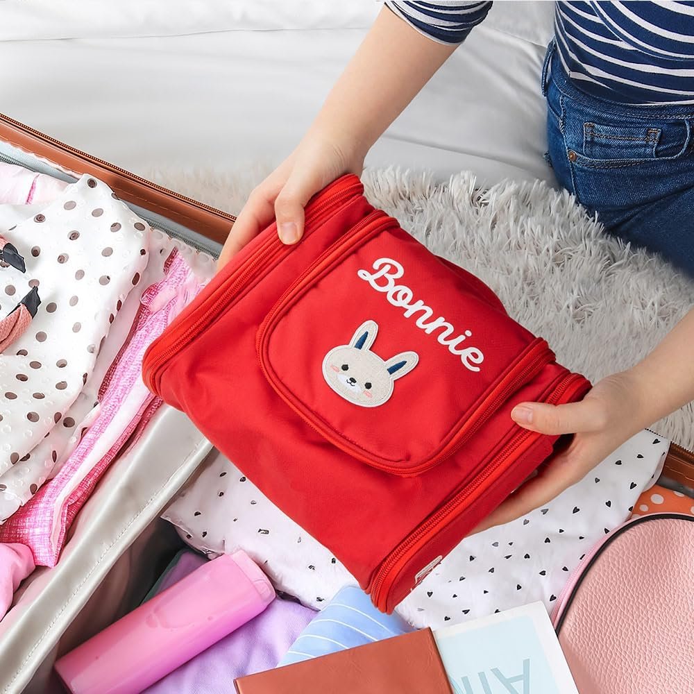 Custom Logo Small Hanging Kids Toiletry Bag with Mirror Personalized Name Animal Patch Private Label for Boys Girls Manufacturer 9.45×4.13×7.87INCH