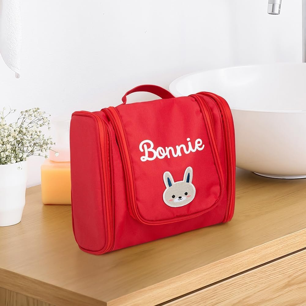 Custom Logo Small Hanging Kids Toiletry Bag with Mirror Personalized Name Animal Patch Private Label for Boys Girls Manufacturer 9.45×4.13×7.87INCH