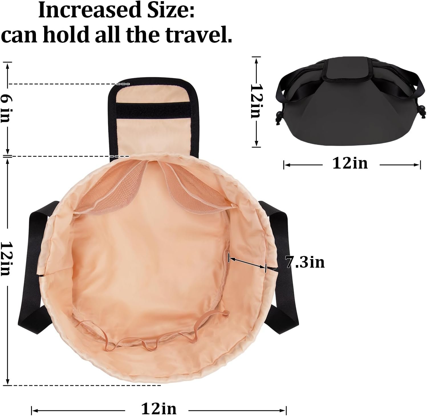 Private Label Drawstring Large Travel Makeup Bag Portable Large Capacity Cosmetic Toiletry Organizer with Custom Logo from Manufacturer (Black)