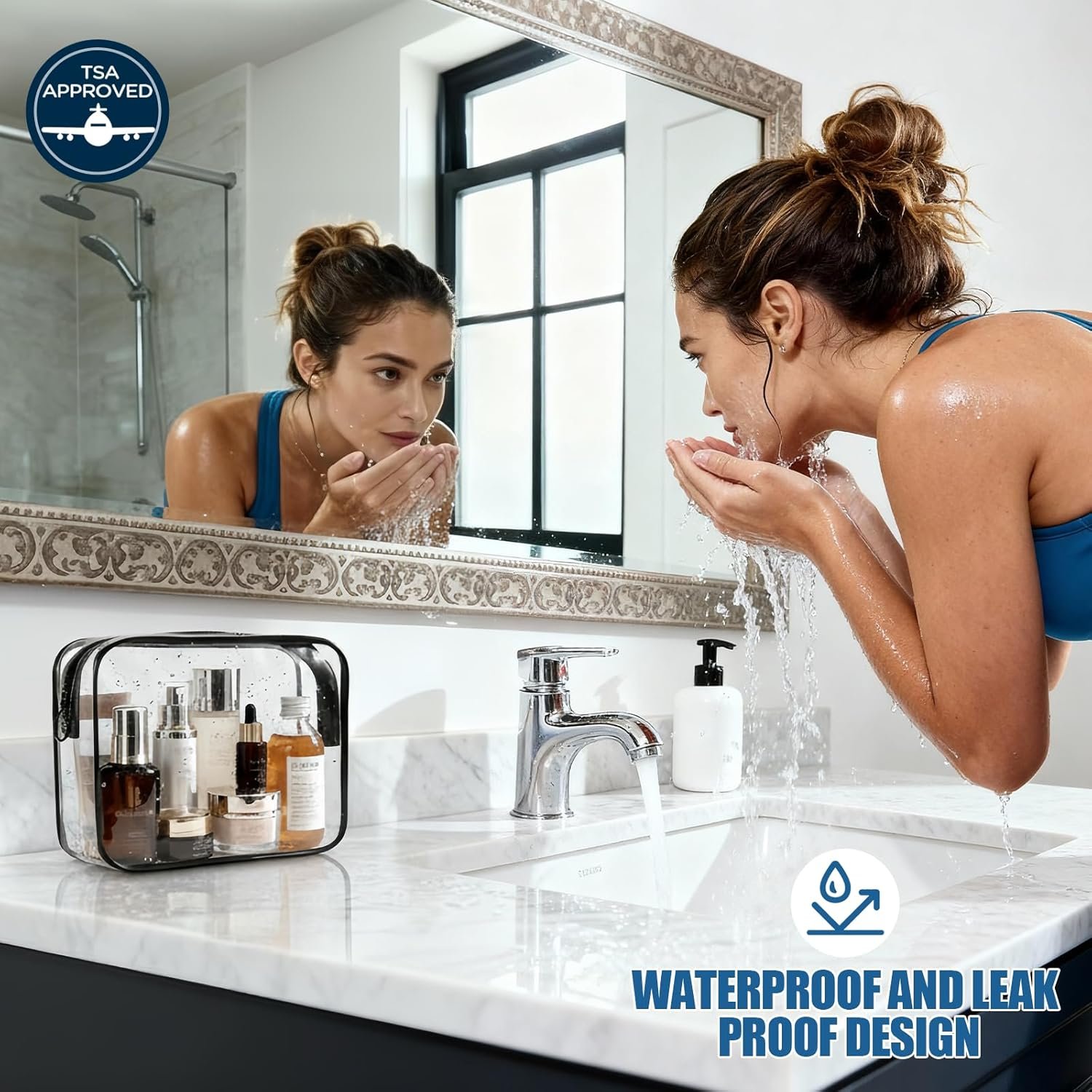 Custom Logo 2 Pack TSA Approved Quart Size Clear Makeup Bags - Toiletry Bags for Travel Toiletries Private Label Cosmetic Organizers for Women Men Carry-On Airline Compliant Factory Black-2pcs