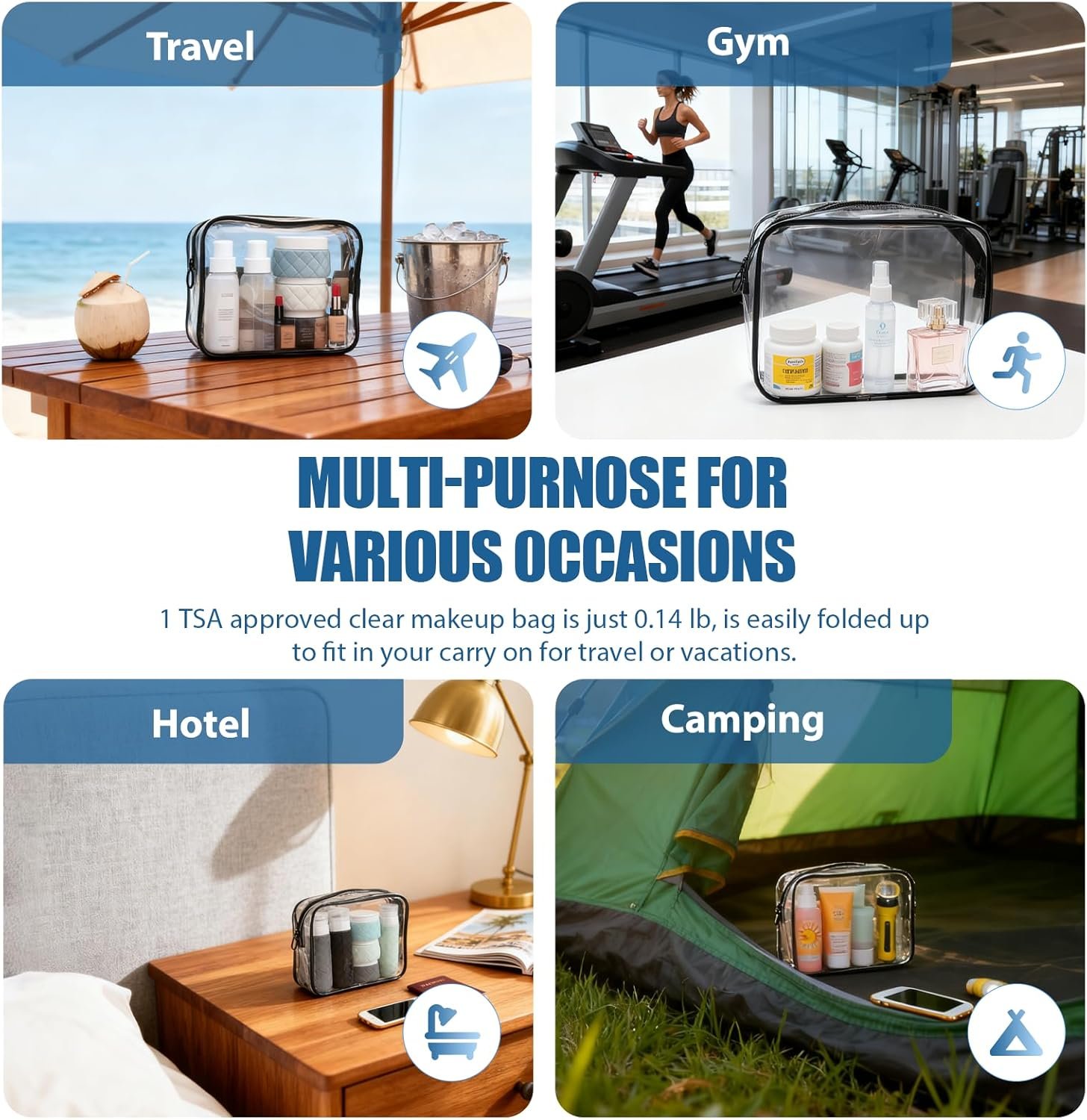 Custom Logo 2 Pack TSA Approved Quart Size Clear Makeup Bags - Toiletry Bags for Travel Toiletries Private Label Cosmetic Organizers for Women Men Carry-On Airline Compliant Factory Black-2pcs