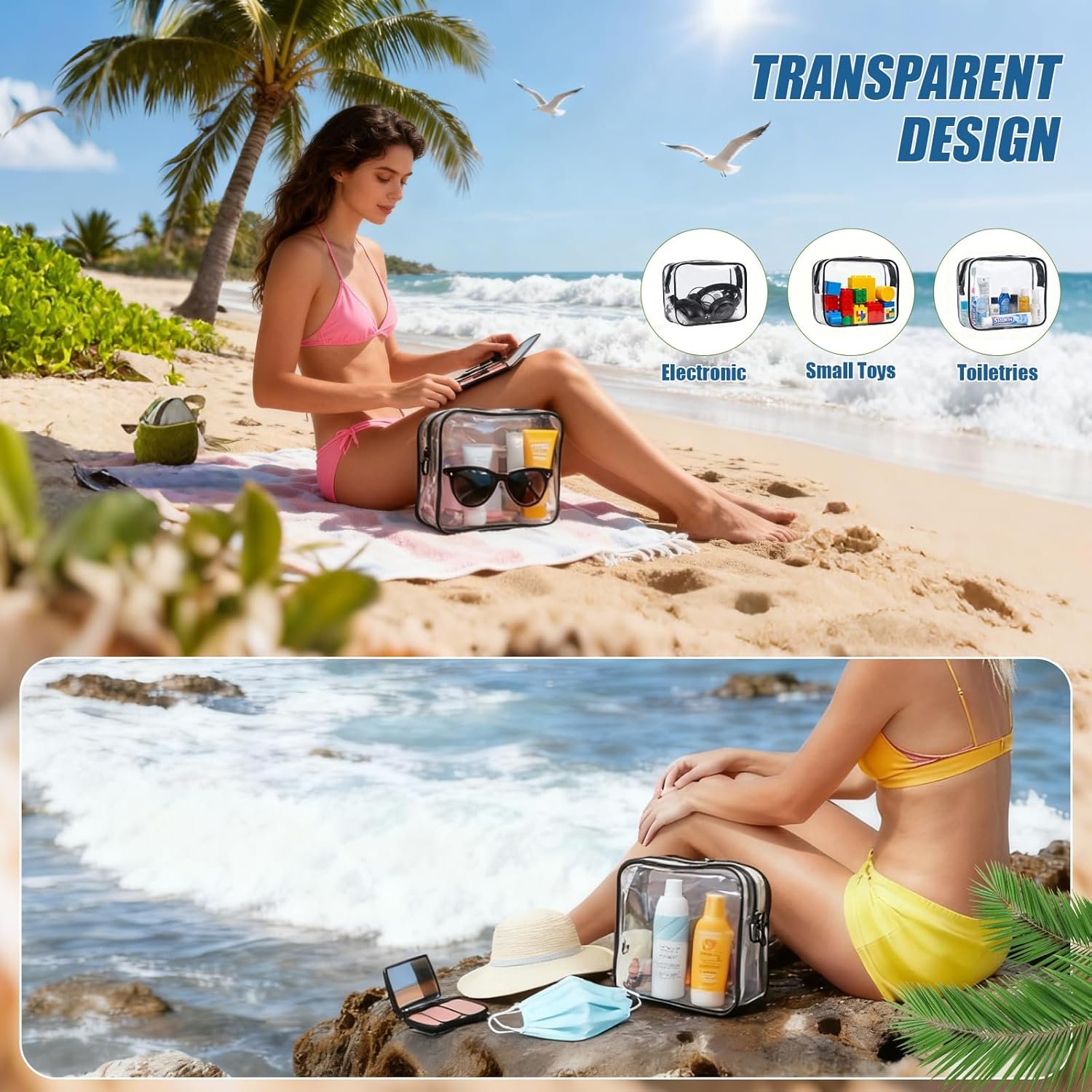 Custom Logo 2 Pack TSA Approved Quart Size Clear Makeup Bags - Toiletry Bags for Travel Toiletries Private Label Cosmetic Organizers for Women Men Carry-On Airline Compliant Factory Black-2pcs