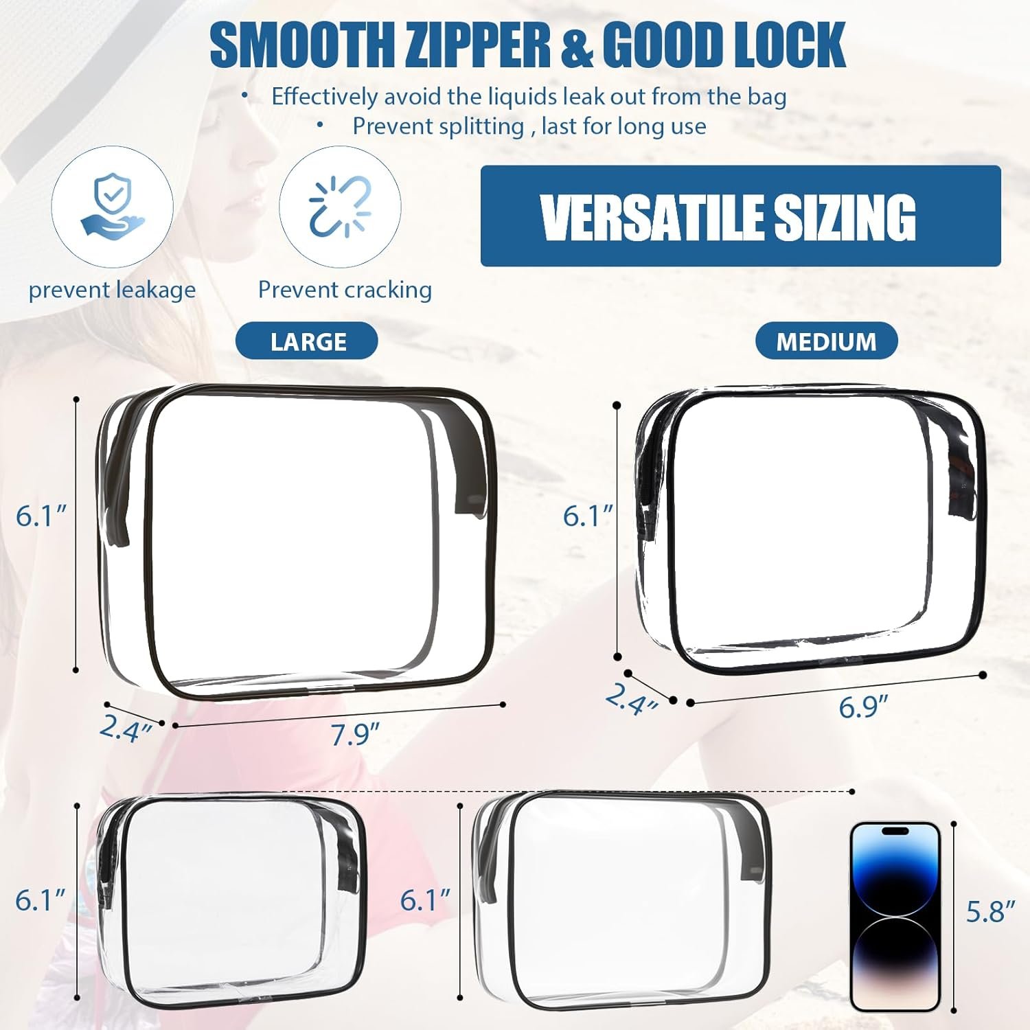 Custom Logo 2 Pack TSA Approved Quart Size Clear Makeup Bags - Toiletry Bags for Travel Toiletries Private Label Cosmetic Organizers for Women Men Carry-On Airline Compliant Factory Black-2pcs