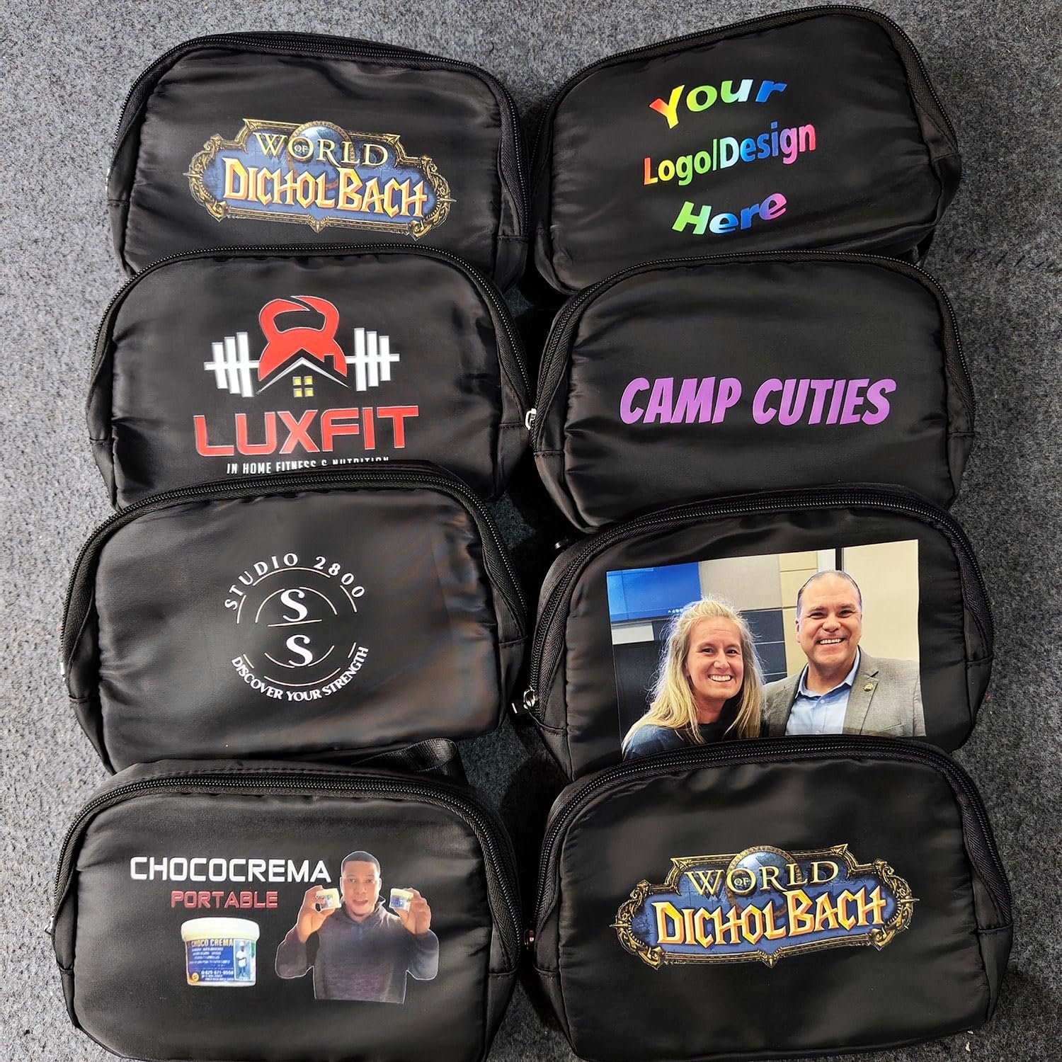 Private Label Small Nylon Unisex Fanny Pack Waist Belt Bag Personalized Custom Logo with Name Text Photo Manufacturer for Workout Running Traveling Hiking (Black)