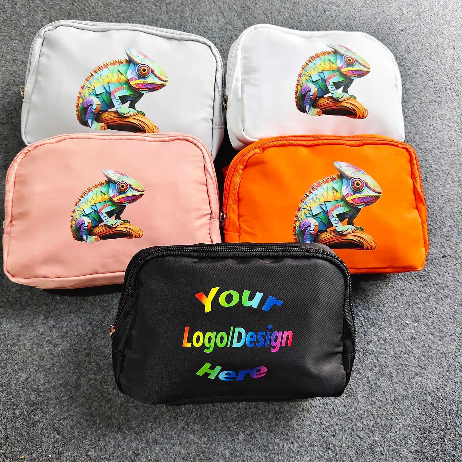 Private Label Small Nylon Unisex Fanny Pack Waist Belt Bag Personalized Custom Logo with Name Text Photo Manufacturer for Workout Running Traveling Hiking (Black)