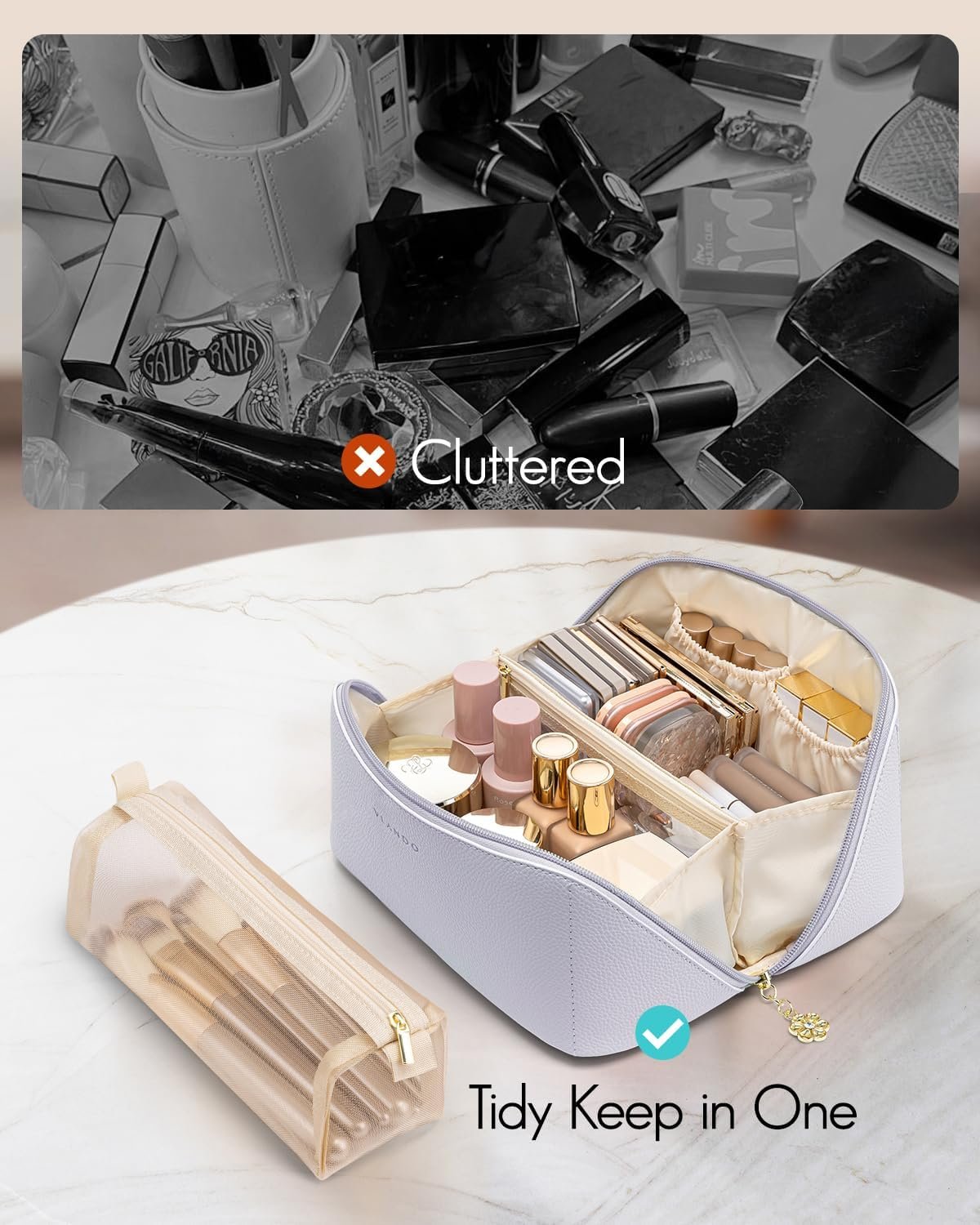 Manufacturer Purple PU Leather Makeup Bag Travel Toiletry Cosmetic Bag for Women - Custom Logo Portable for Skincare Brushes & Travel Essentials - Private Label