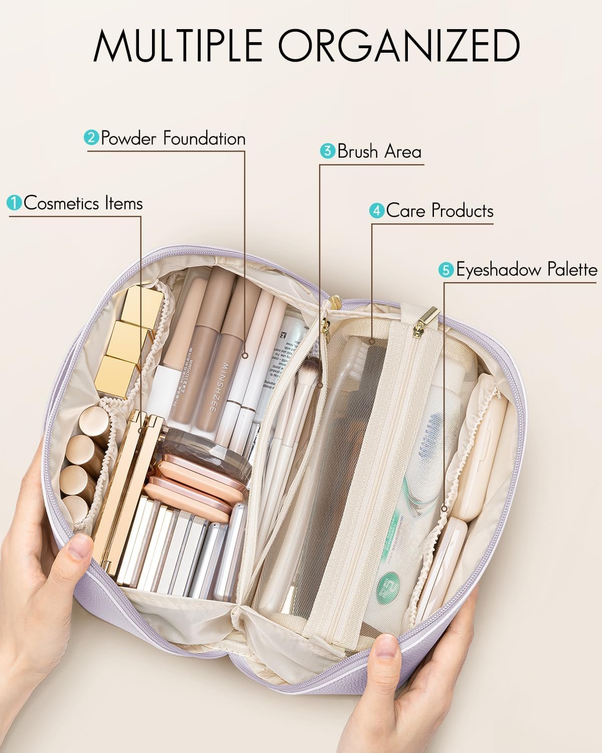 Manufacturer Purple PU Leather Makeup Bag Travel Toiletry Cosmetic Bag for Women - Custom Logo Portable for Skincare Brushes & Travel Essentials - Private Label